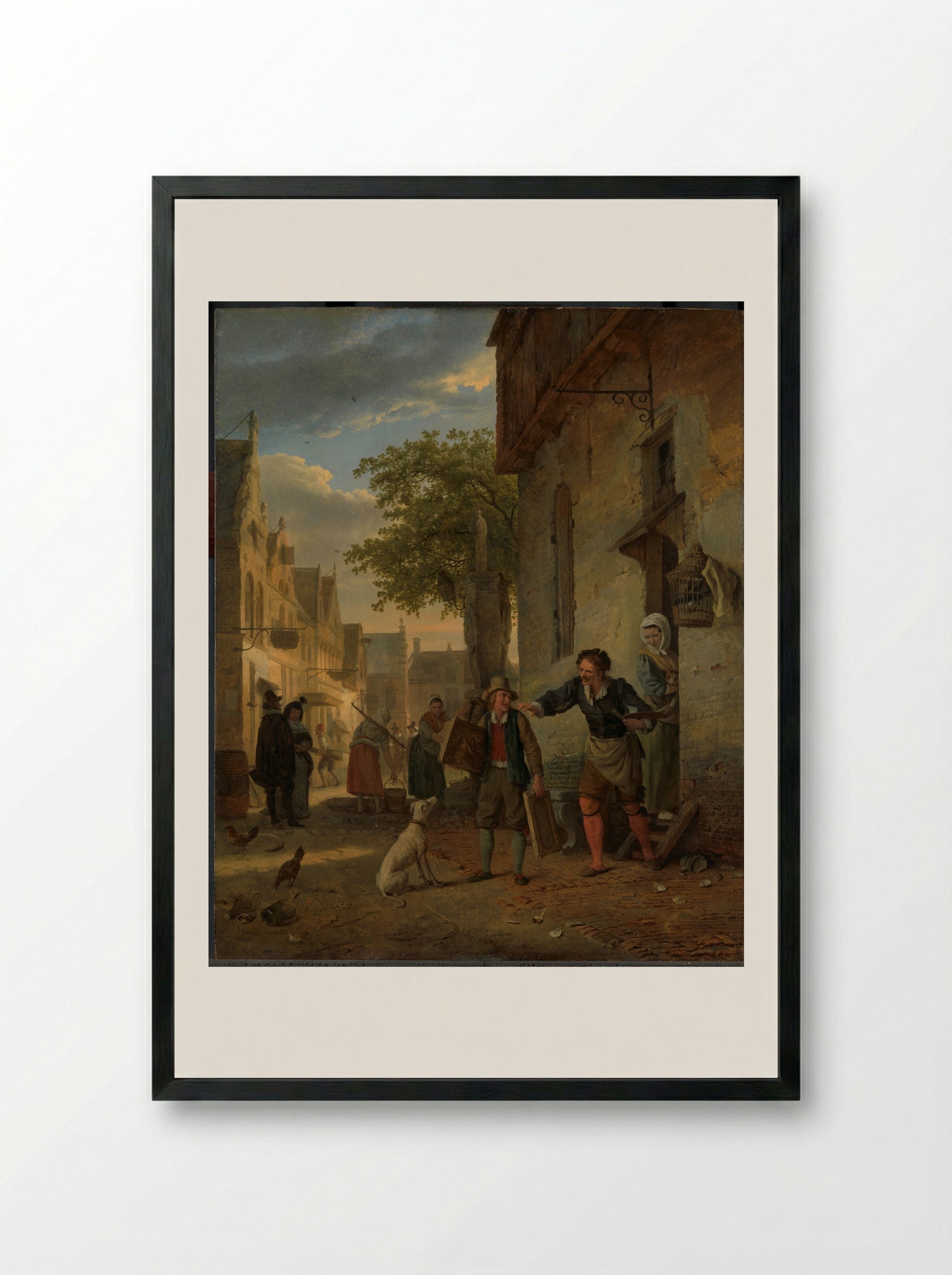 Jan Steen Sending His Son to Trade Paintings for Beer and Wine - Ignatius Josephus Van Regemorter - Framed Print Black
