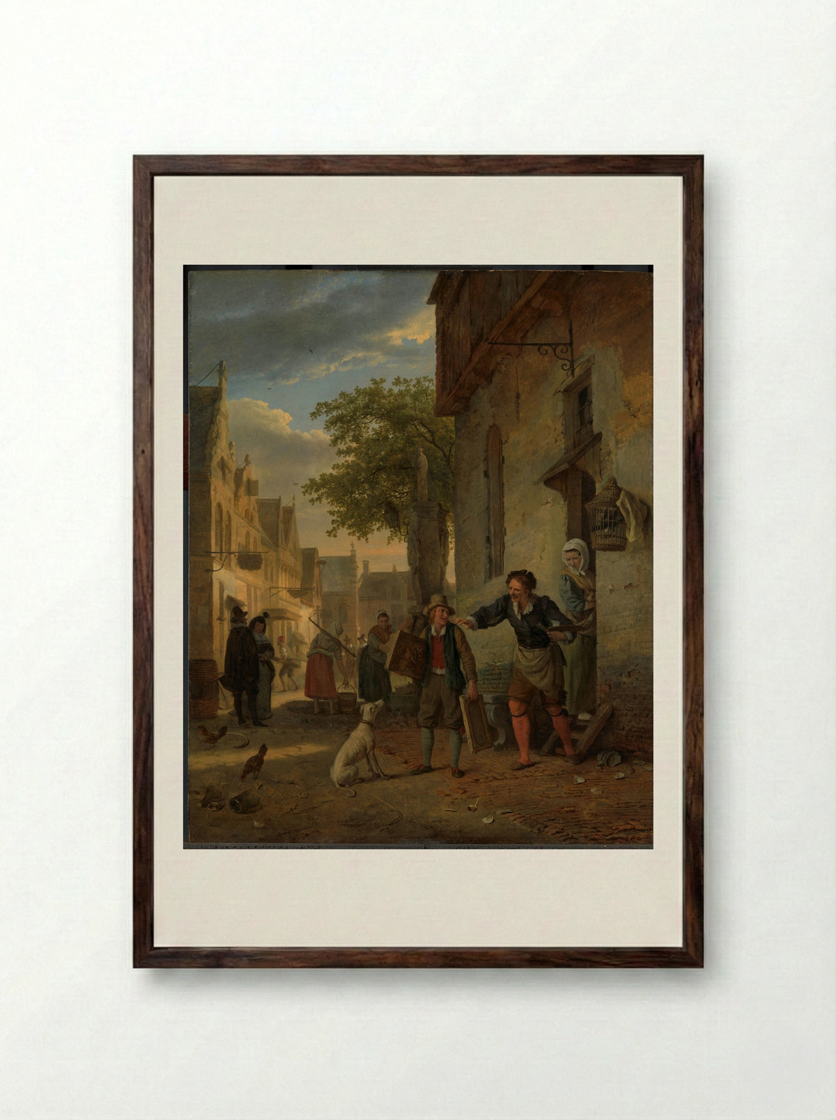 Jan Steen Sending His Son to Trade Paintings for Beer and Wine - Ignatius Josephus Van Regemorter - Framed Print Dark Wood