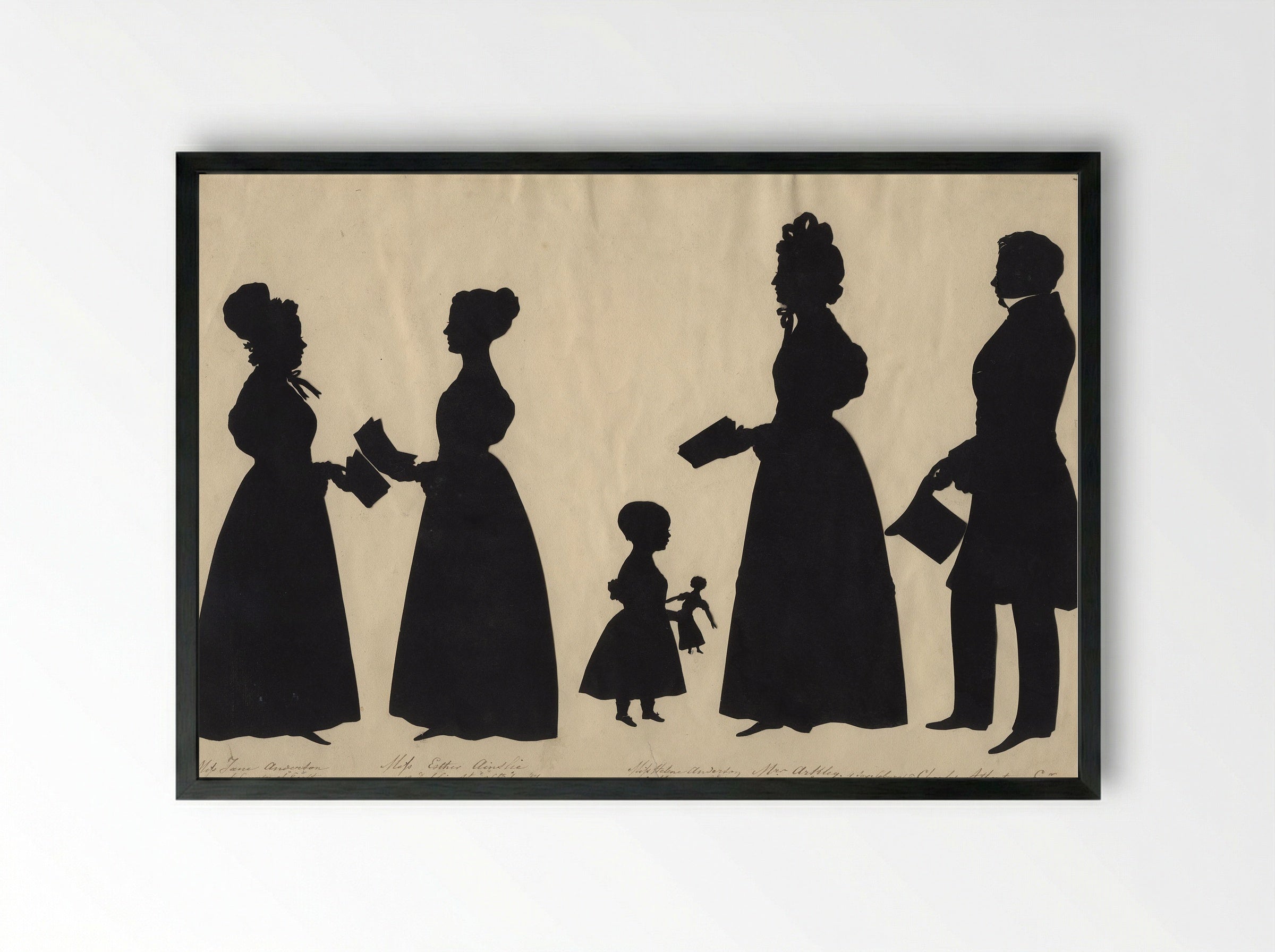 Jane Anderson; Esther Ainslie; Helena Anderson; Mrs Arkley; Charles Atherton - Auguste Edouart - Framed Print Black