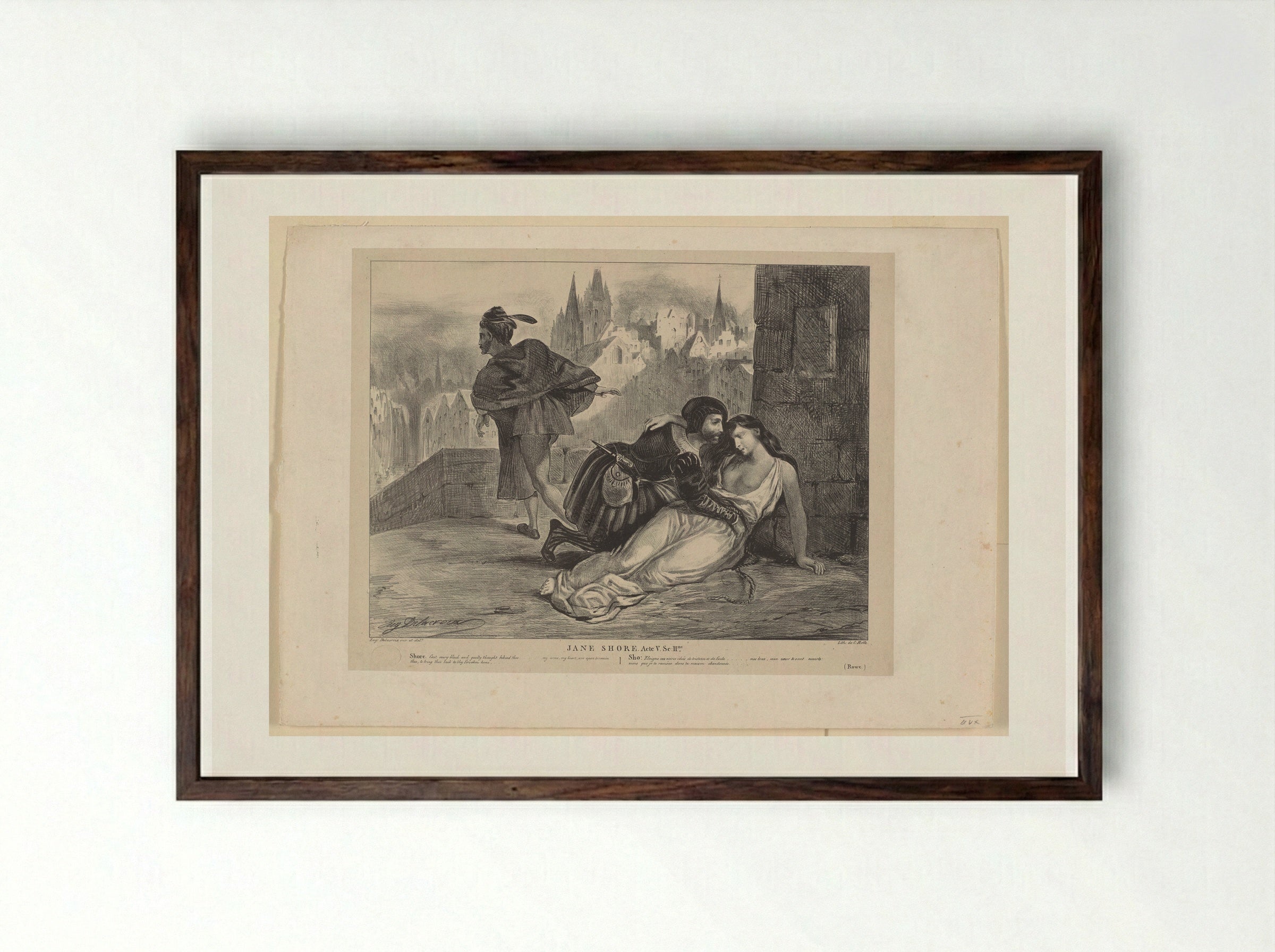 Jane Shore (Act V, sc. II) - Ferdinand-Victor-Eugène Delacroix - Framed Print Dark Wood
