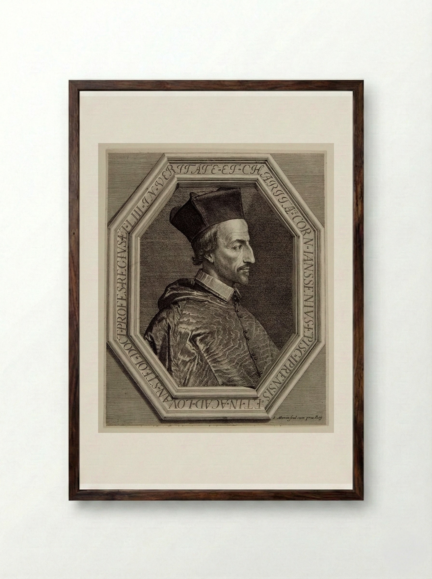 Jansenius, Bishop of Ypres (Cornelis Jansen) - Jean Morin - Framed Print Dark Wood
