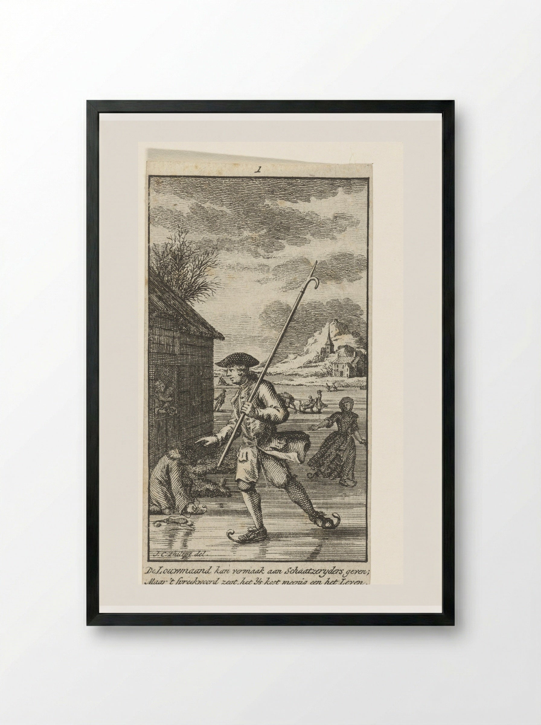 Januari: schaatser op het ijs - Jan Caspar Philips - Framed Print Black
