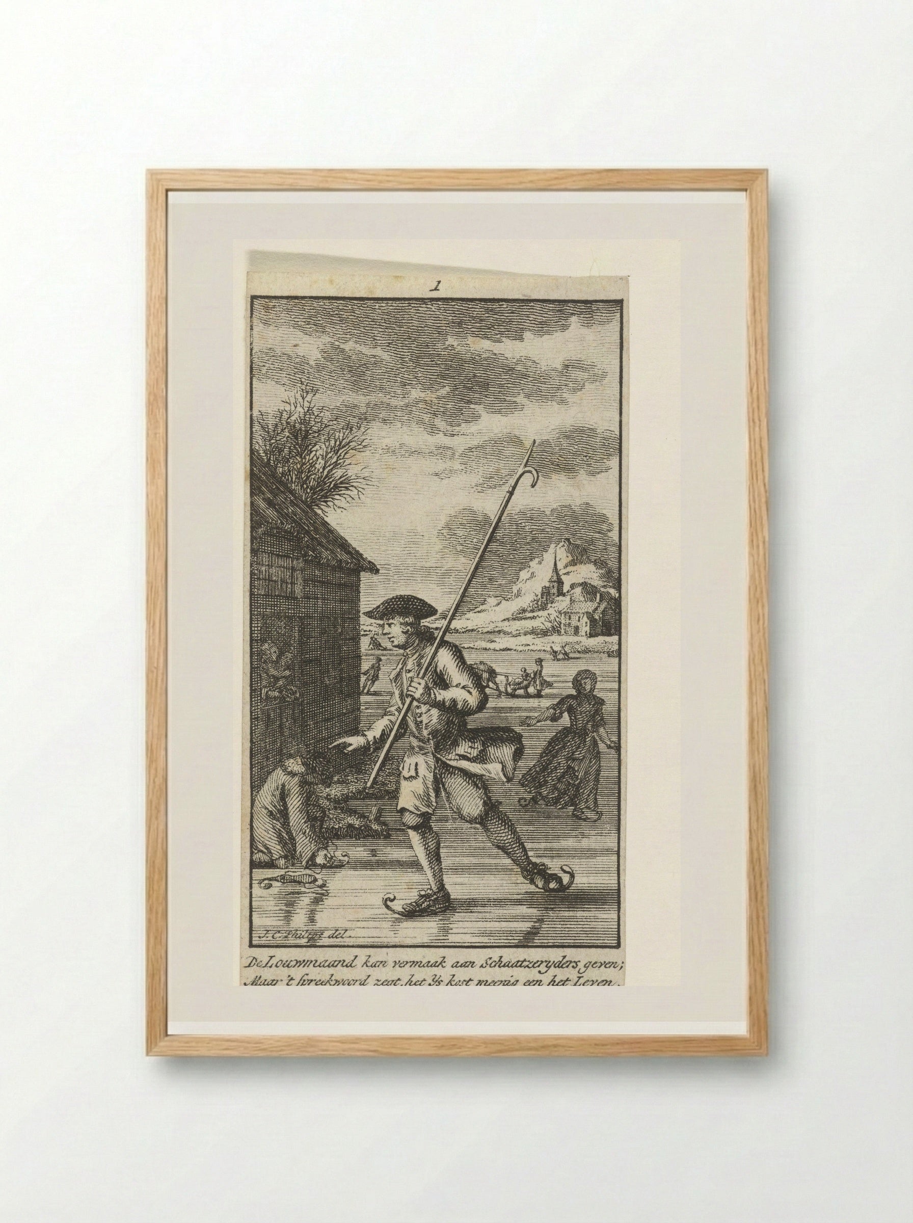 Januari: schaatser op het ijs - Jan Caspar Philips - Framed Print Wood