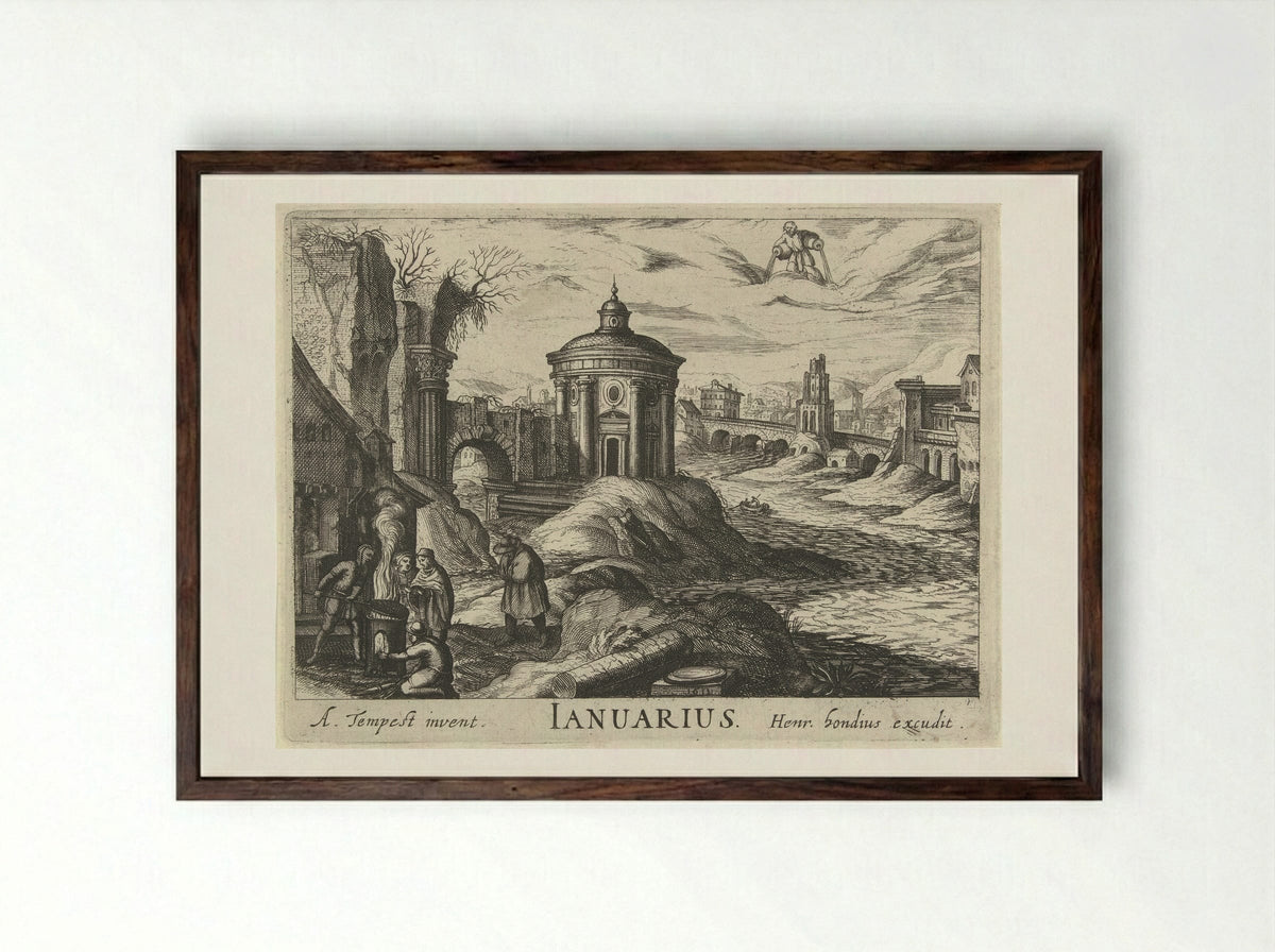 Januarius - Simon Frisius - Framed Print Dark Wood