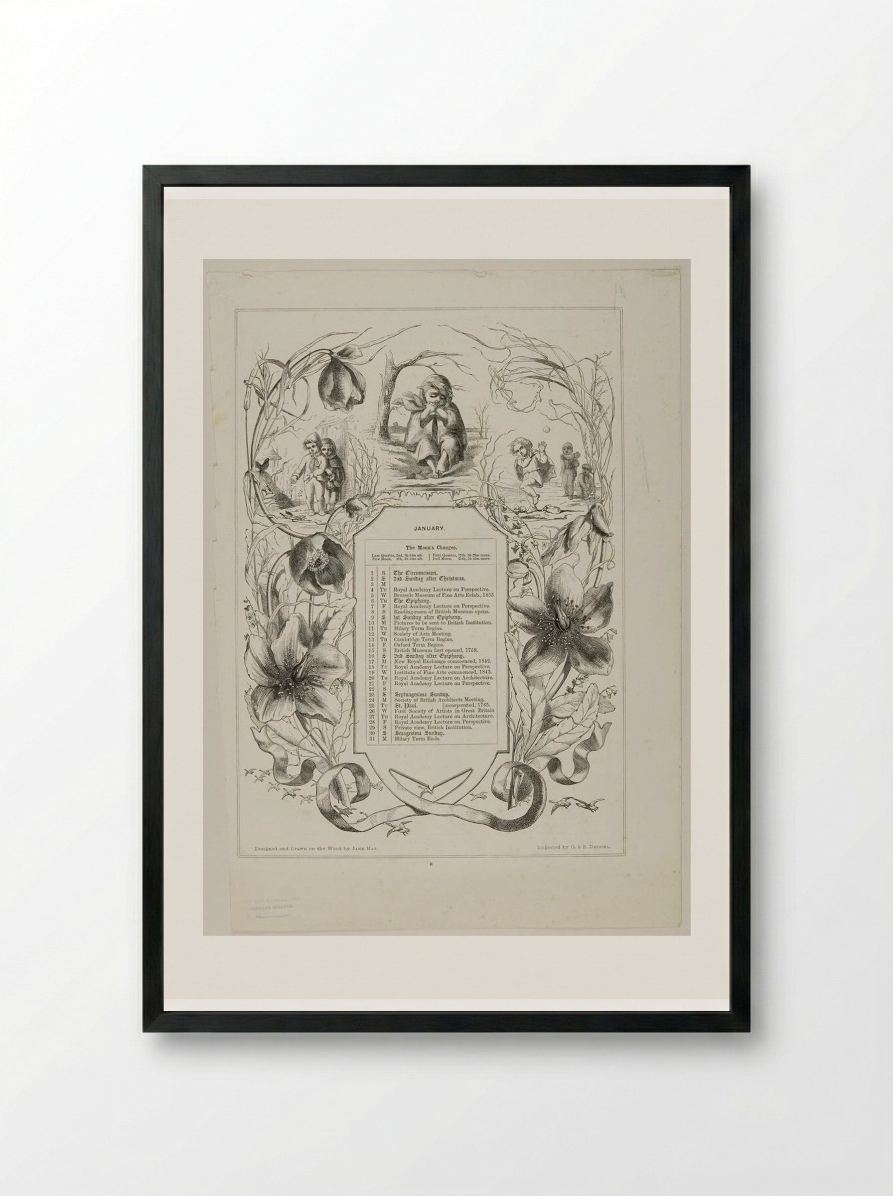 January (Calendar Illustration) - Edward Dalziel - Framed Print Black