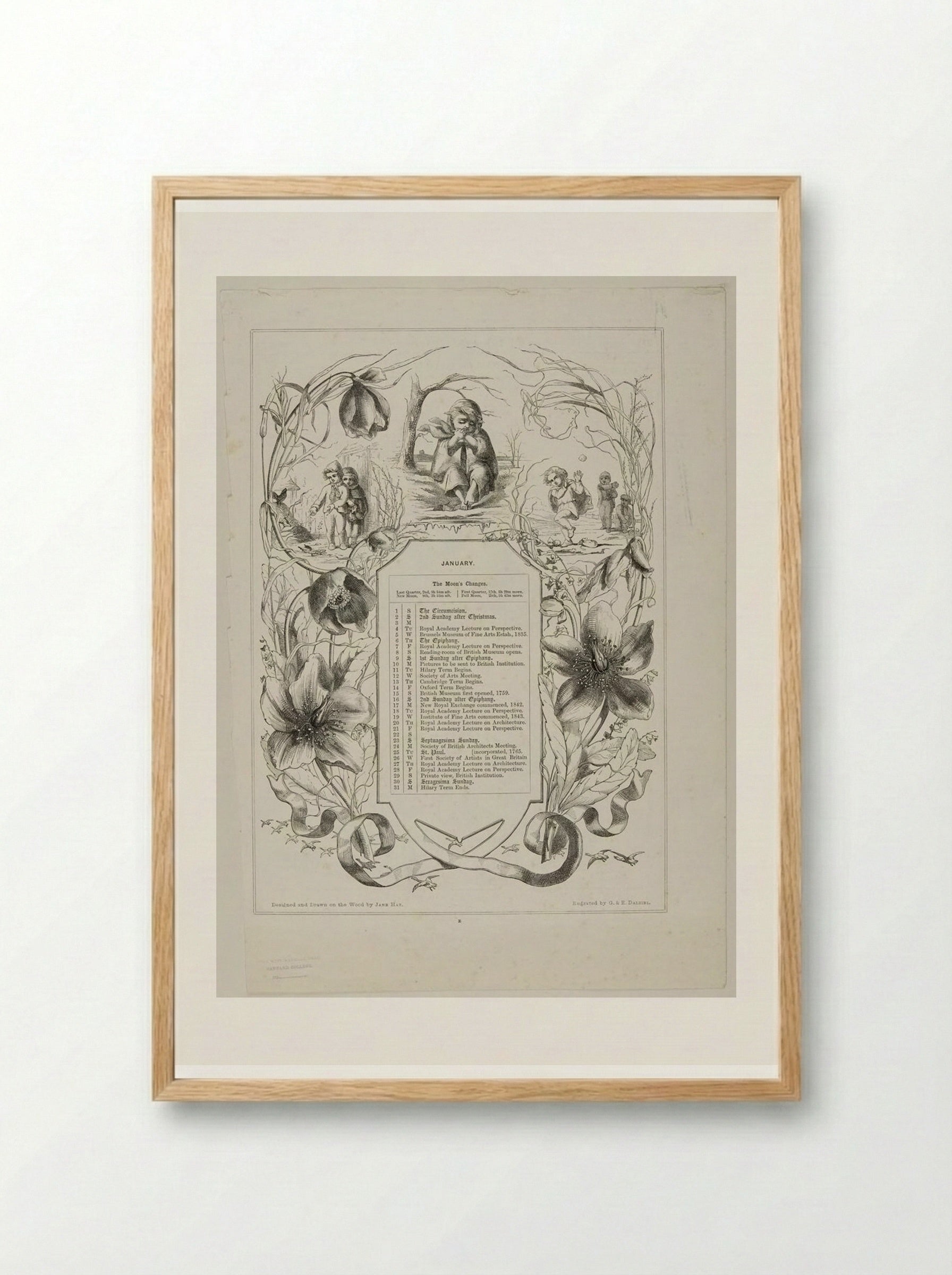 January (Calendar Illustration) - Edward Dalziel - Framed Print Wood