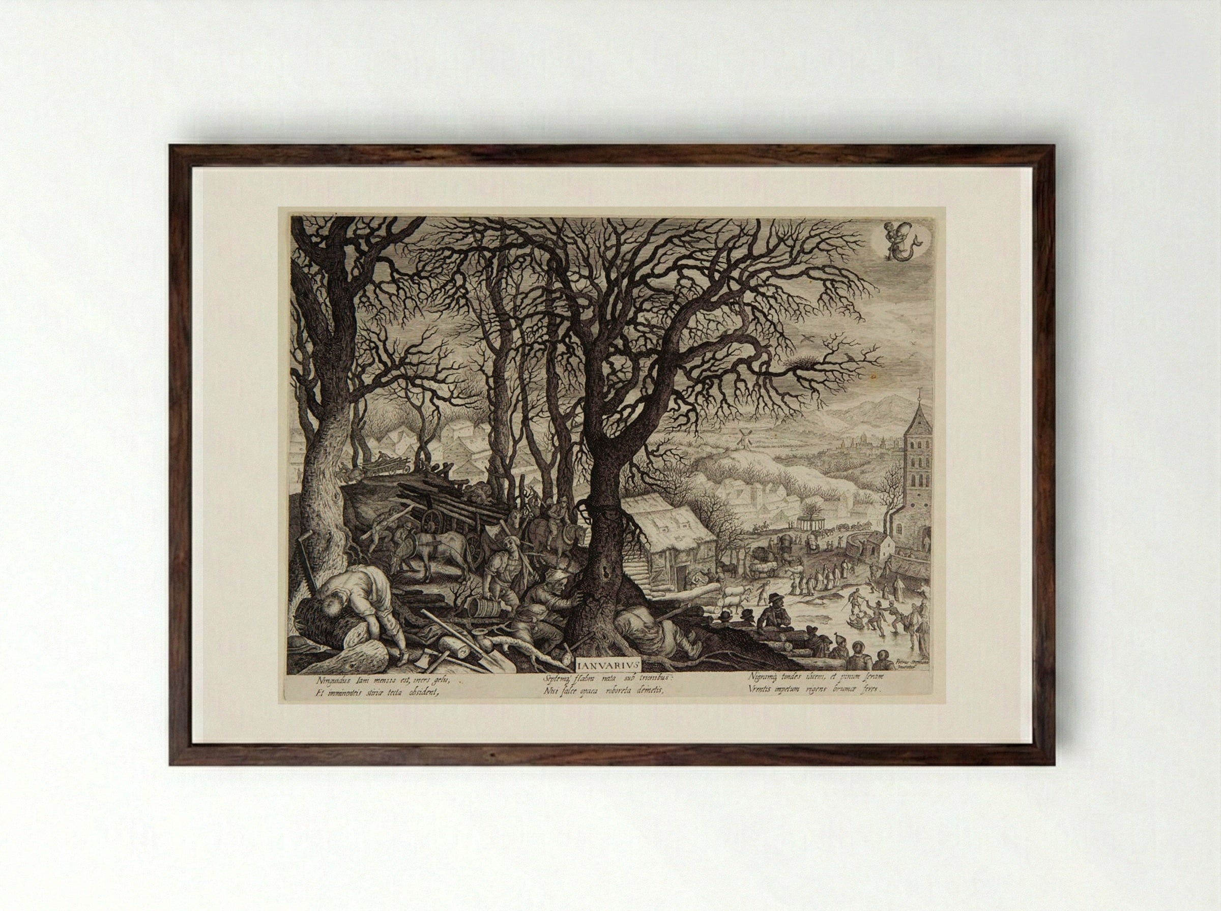 January (Ianvarius) - Aegidius Sadeler II - Framed Print Dark Wood