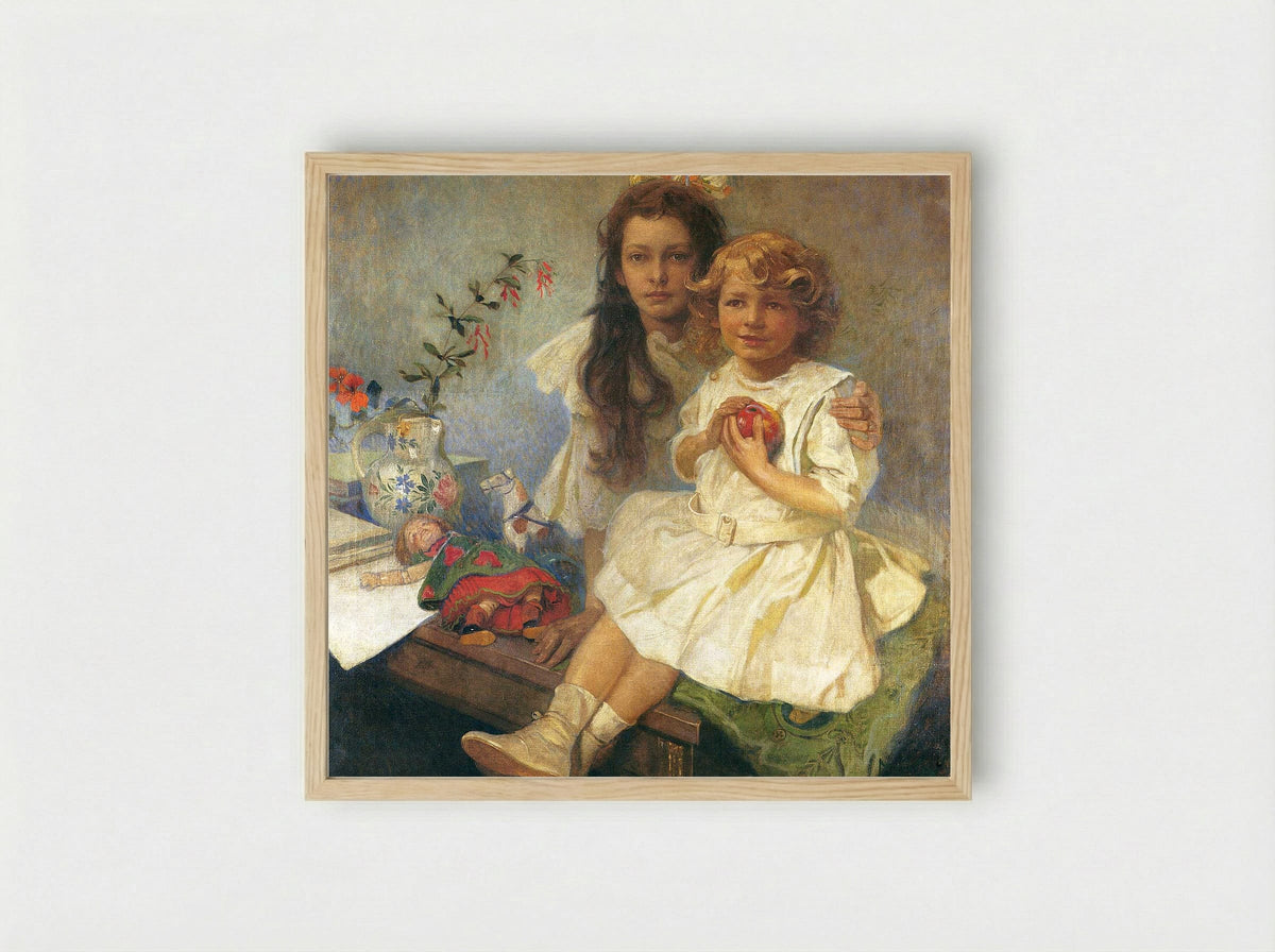 Jaroslava and Jiri, the Artist's Children - Alphonse Mucha - Framed Print Wood