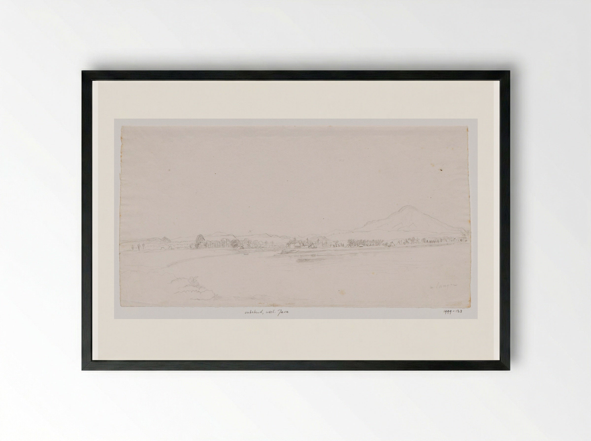 Javaans landschap met rivier en een dorp - Adrianus Johannes Bik - Framed Print Black