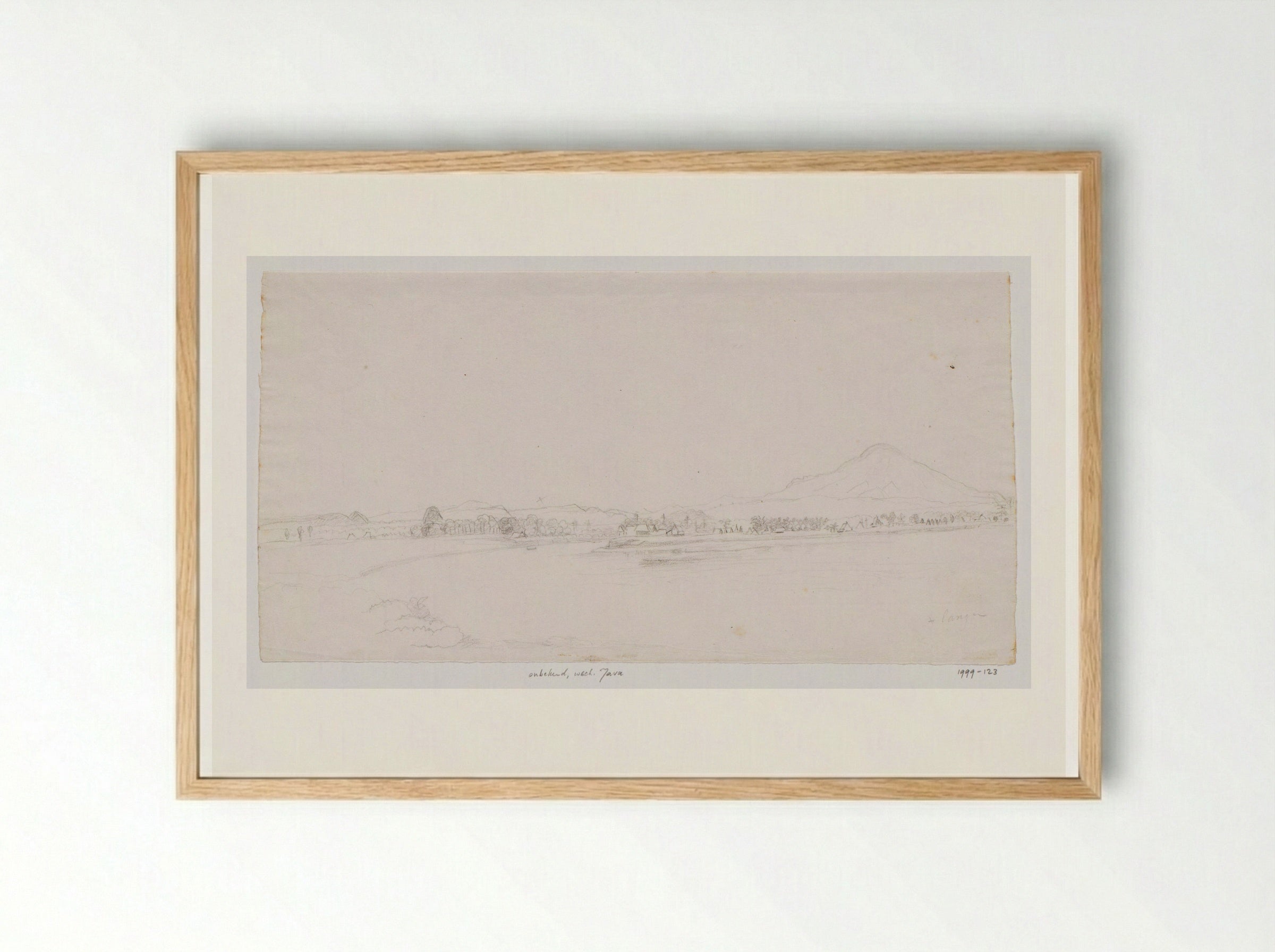 Javaans landschap met rivier en een dorp - Adrianus Johannes Bik - Framed Print Wood