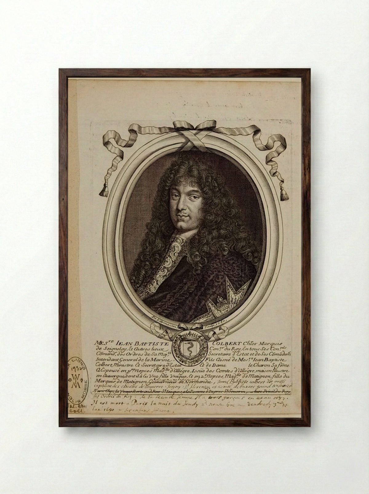 Jean Baptiste Colbert, Marquis de Seignelay - Nicolas de Larmessin the Elder - Framed Print Dark Wood