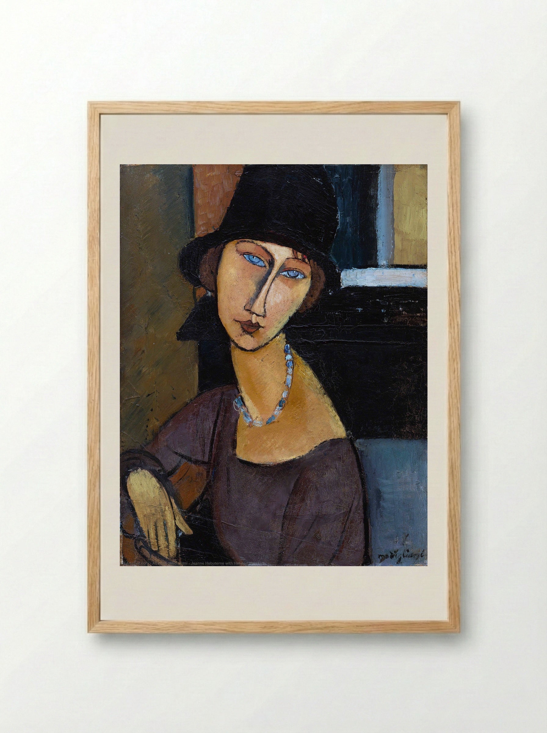 Jeanne Hébuterne with Hat and Necklace - Amedeo Modigliani - Framed Print Wood