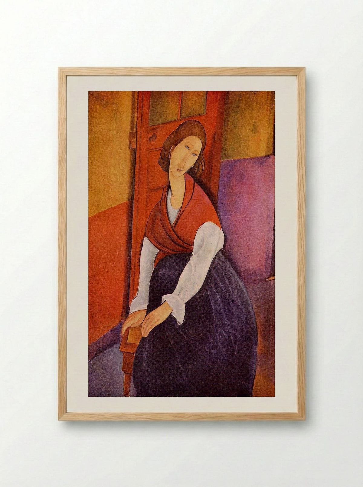 Jeanne Hebuterne in Red Shawl - Amedeo Modigliani - Framed Print Wood