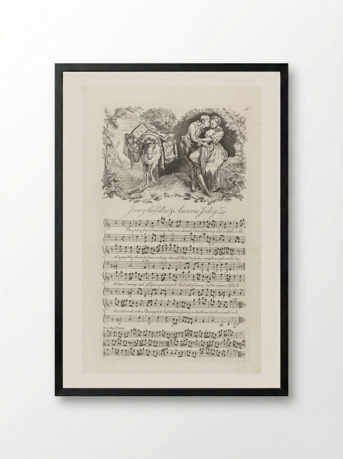 Jenney the Pedler & Amorous Jockey - George Bickham the Younger - Framed Print Black