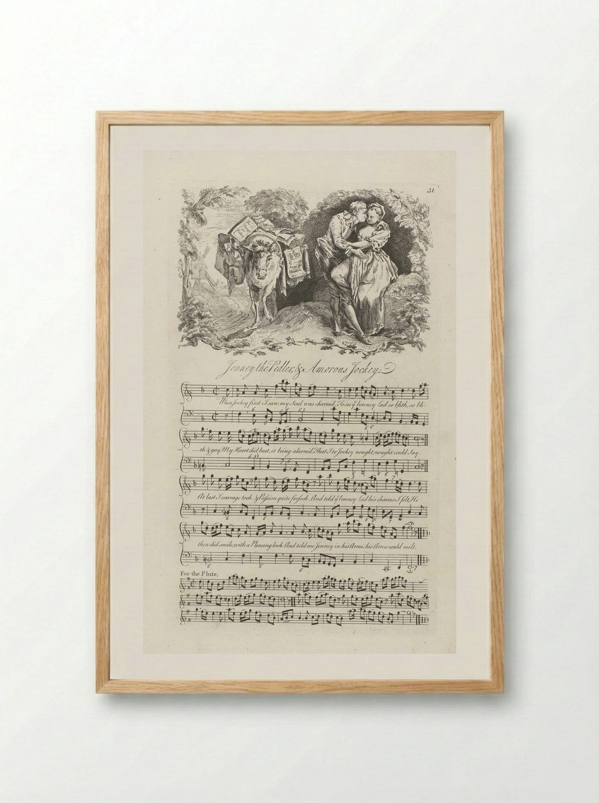 Jenney the Pedler & Amorous Jockey - George Bickham the Younger - Framed Print Wood