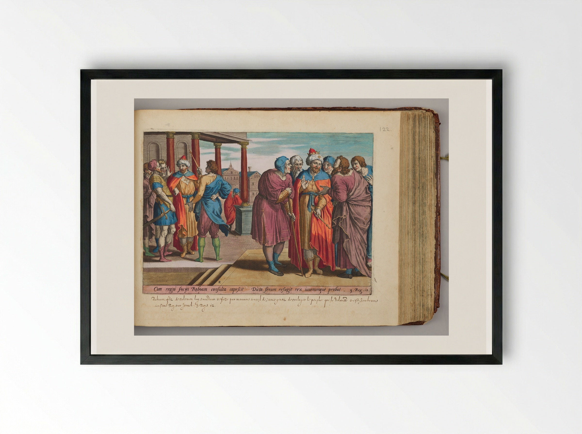 Jeroboam and the Congregation of Israel before Rehoboam - Hans Collaert the Elder - Framed Print Black