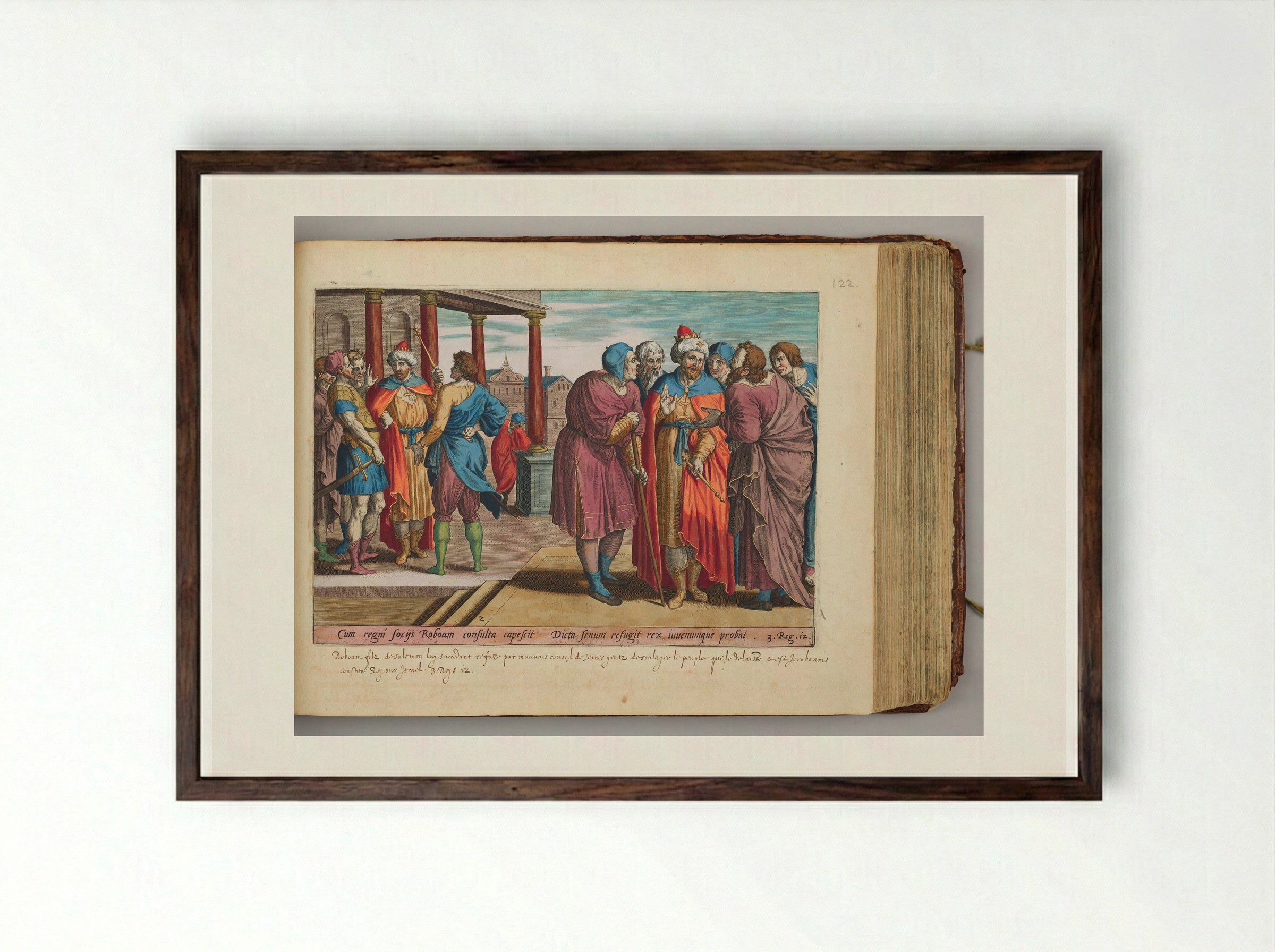 Jeroboam and the Congregation of Israel before Rehoboam - Hans Collaert the Elder - Framed Print Dark Wood