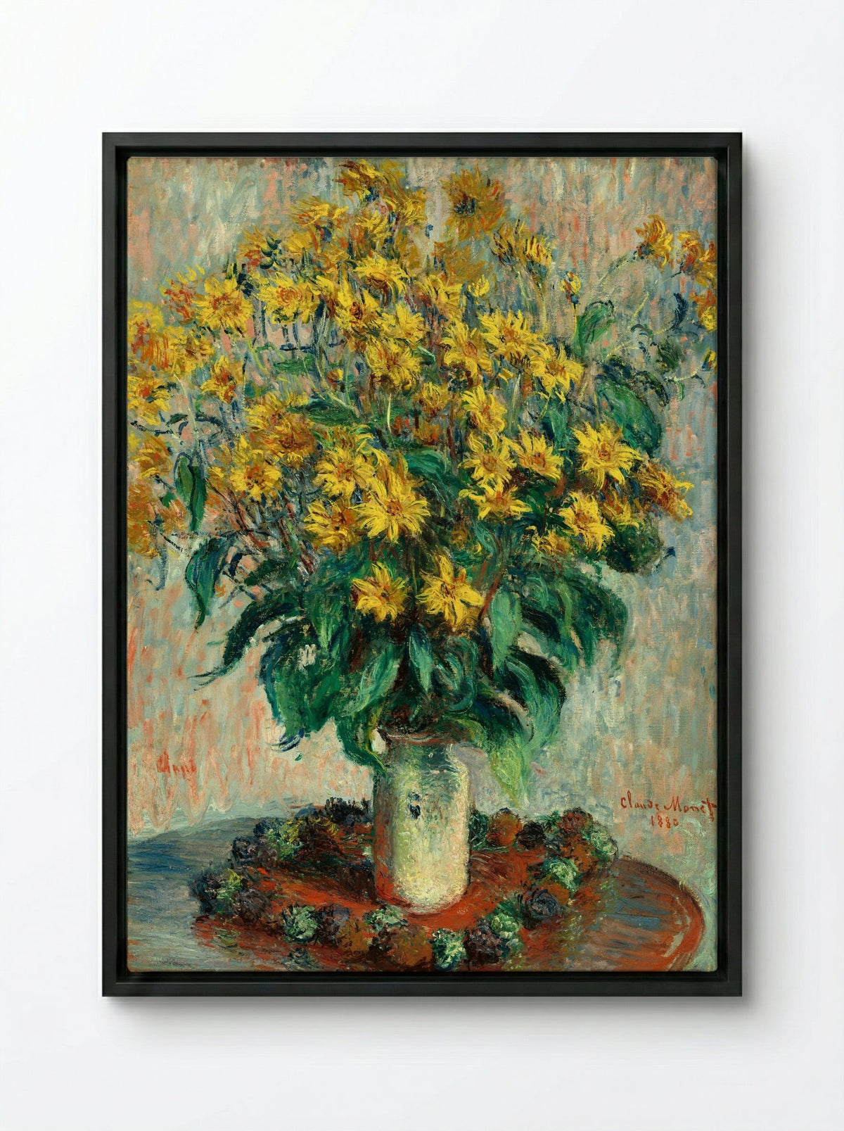 Jerusalem Artichoke Flowers - Claude Monet - Framed Canvas Black