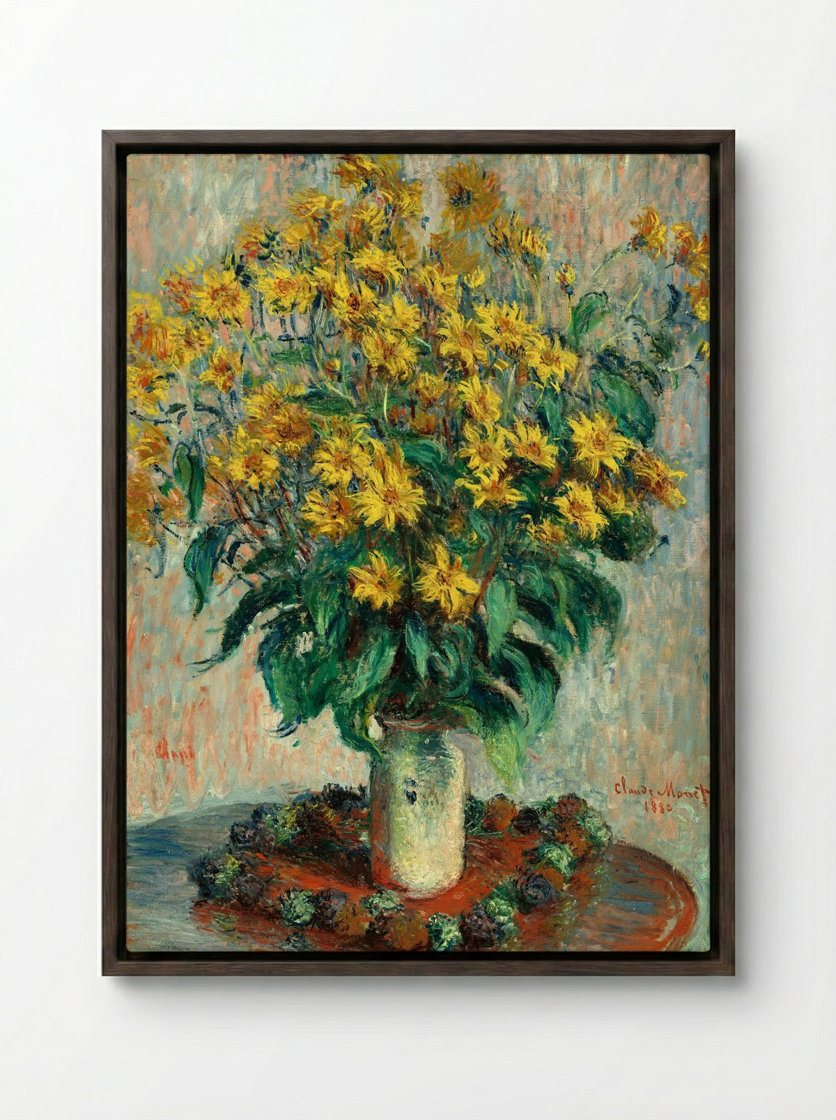Jerusalem Artichoke Flowers - Claude Monet - Framed Canvas Dark Wood
