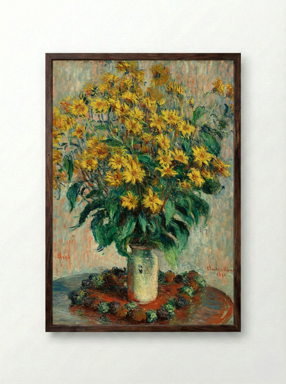 Jerusalem Artichoke Flowers - Claude Monet - Framed Print Dark Wood