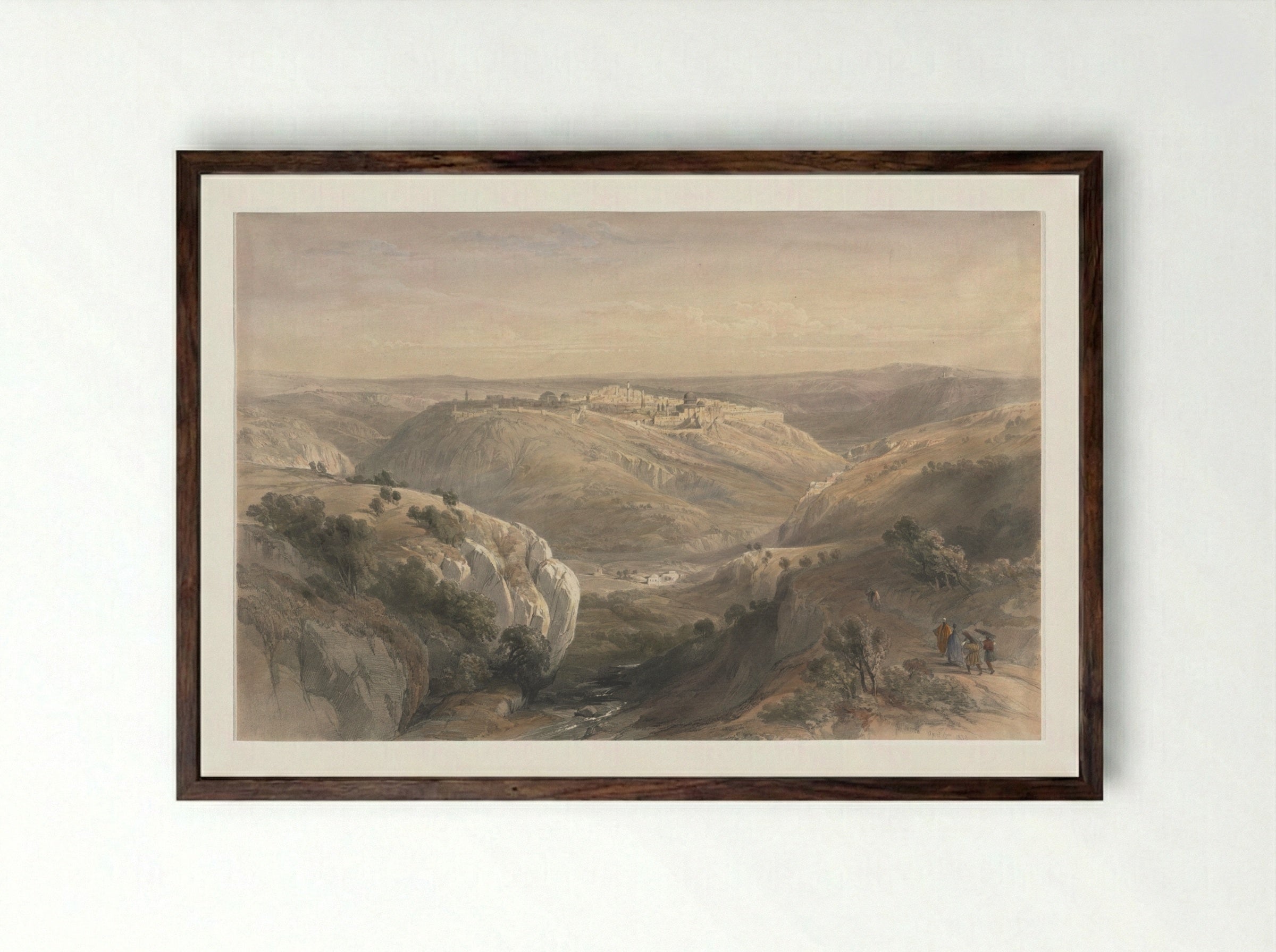 Jerusalem from the South - David Roberts - Framed Print Dark Wood