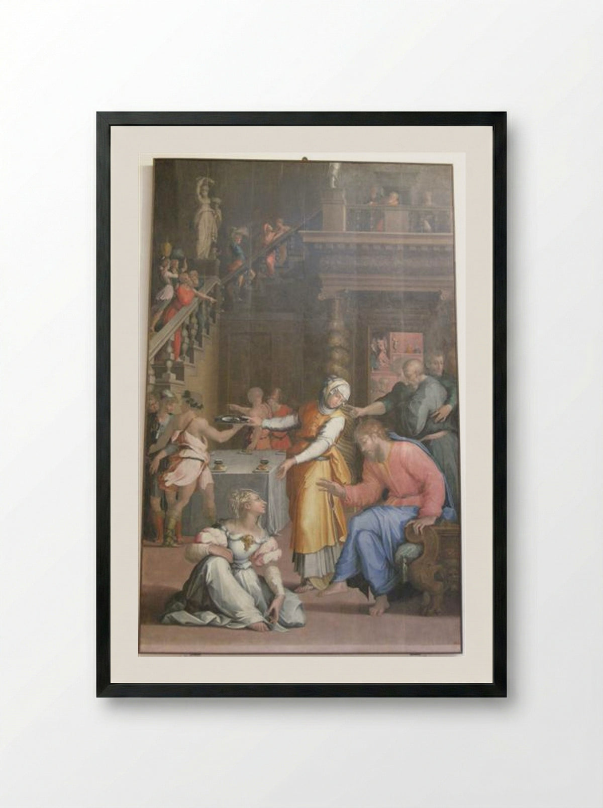 Jesus Christ in the House of Martha and Mary - Giorgio Vasari - Framed Print Black