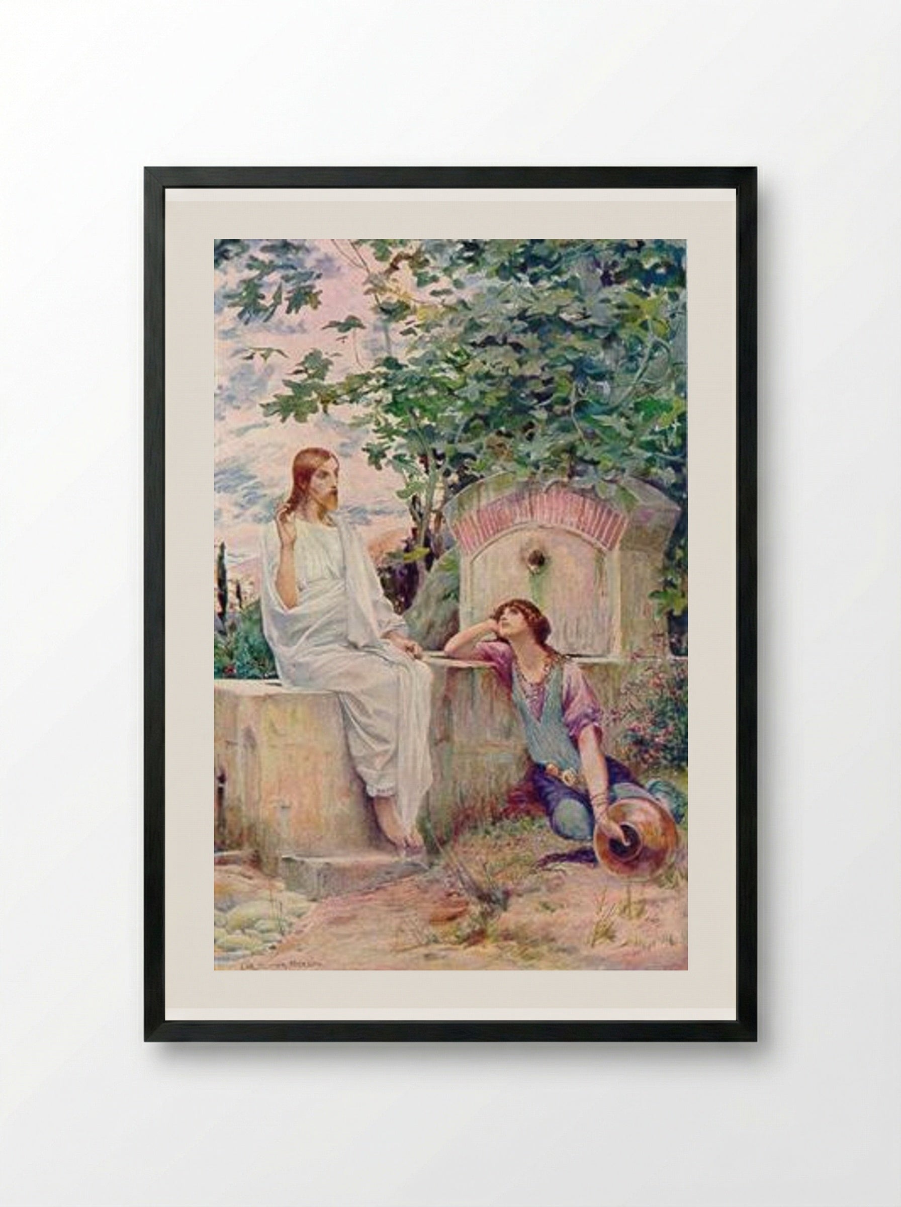 Jesus at the Well - Luc-Olivier Merson - Framed Print Black