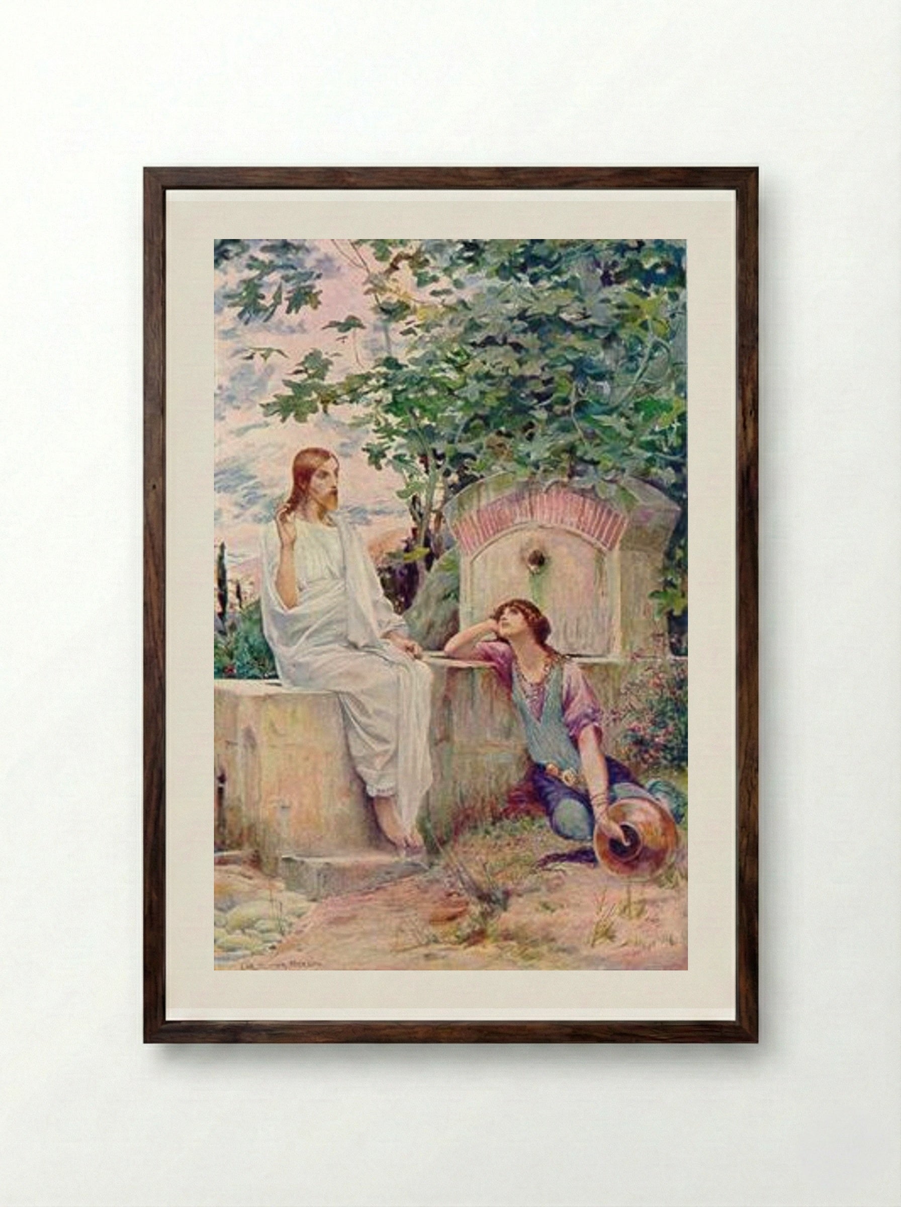 Jesus at the Well - Luc-Olivier Merson - Framed Print Dark Wood
