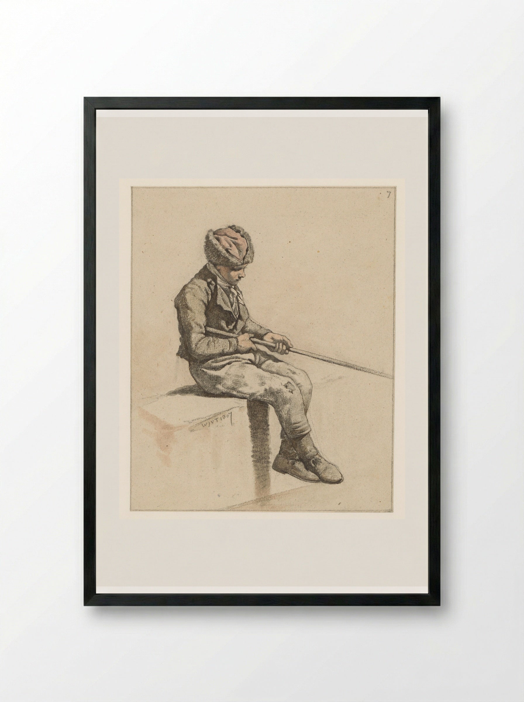 Jeugdige hengelaar (Youthful Angler) - Wouter Johannes van Troostwijk - Framed Print Black