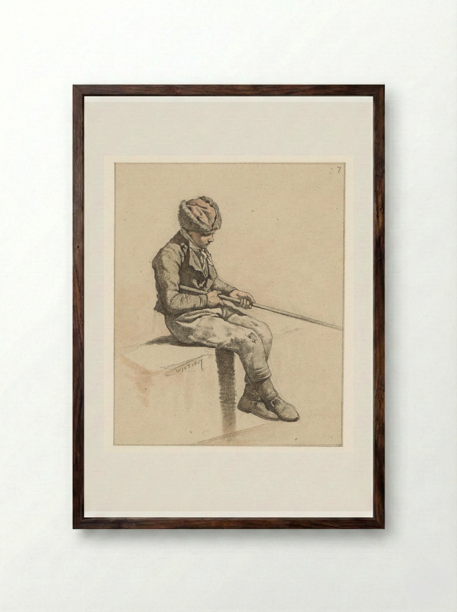 Jeugdige hengelaar (Youthful Angler) - Wouter Johannes van Troostwijk - Framed Print Dark Wood