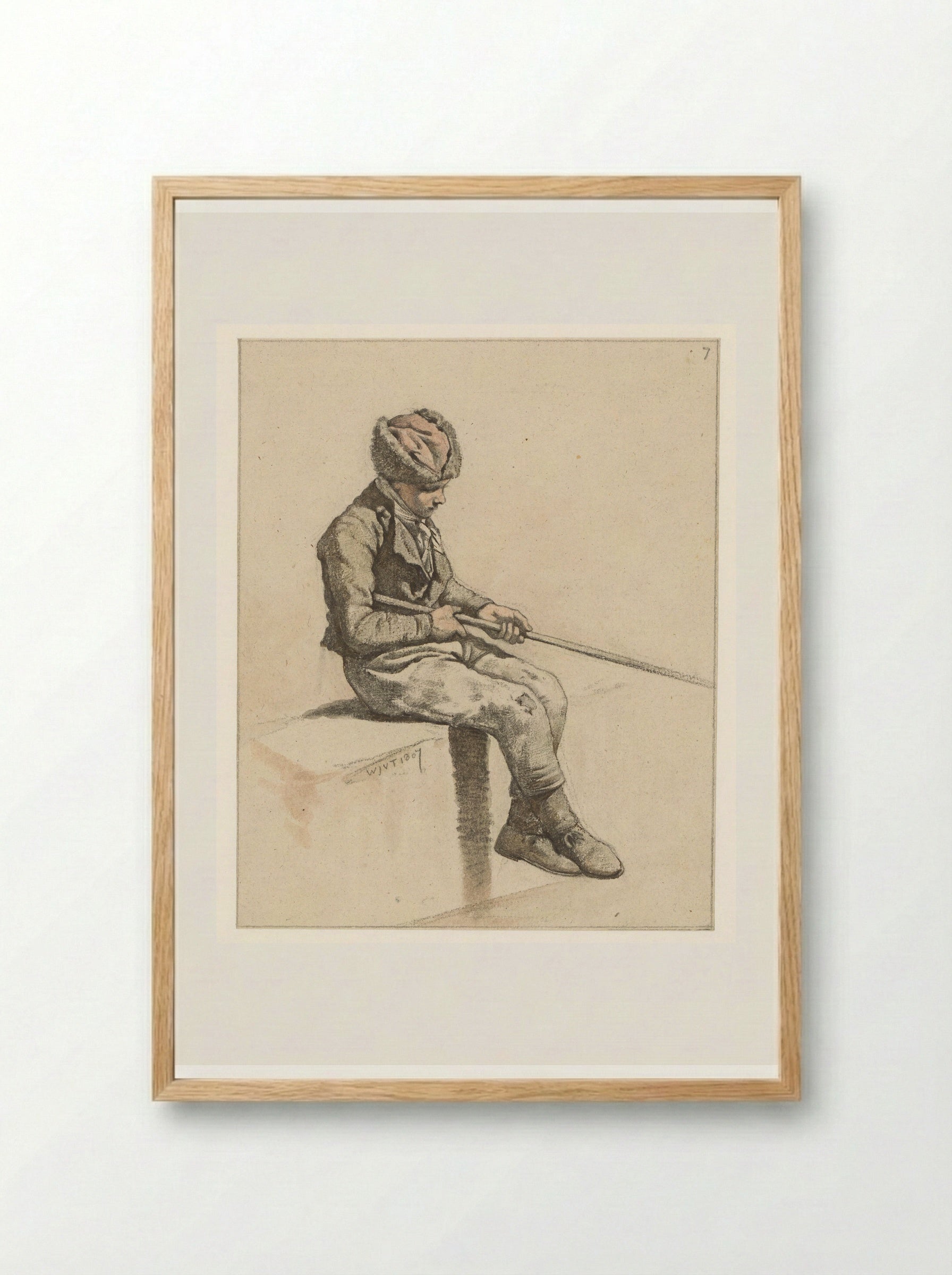Jeugdige hengelaar (Youthful Angler) - Wouter Johannes van Troostwijk - Framed Print Wood