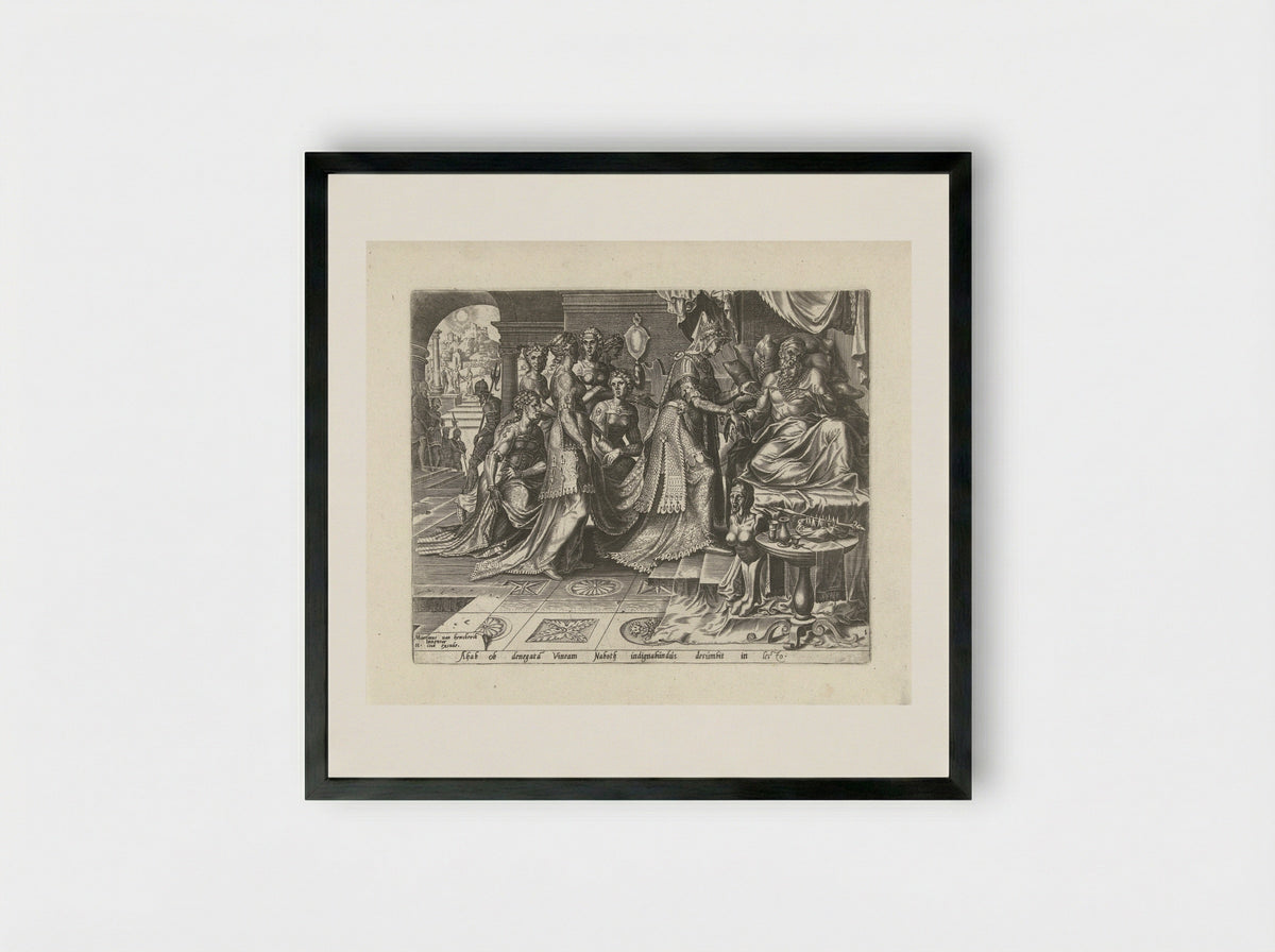 Jezebel Promises King Ahab Naboth's Vineyard - Philips Galle - Framed Print Black