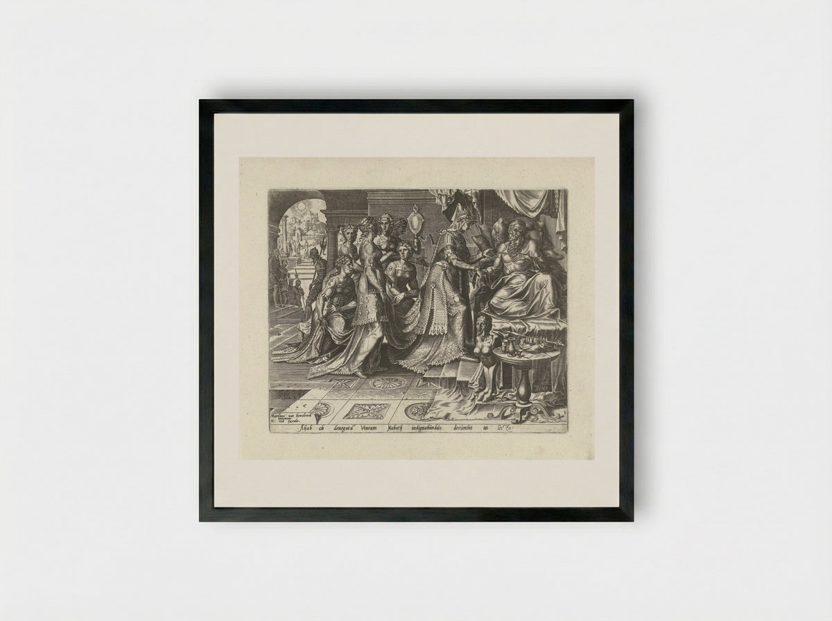 Jezebel Promises King Ahab Naboth's Vineyard - Philips Galle - Framed Print Black