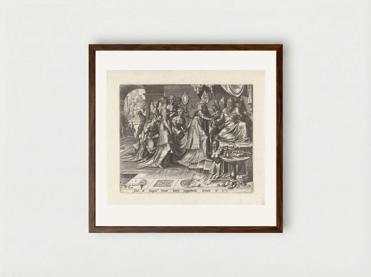 Jezebel Promises King Ahab Naboth's Vineyard - Philips Galle - Framed Print Dark Wood