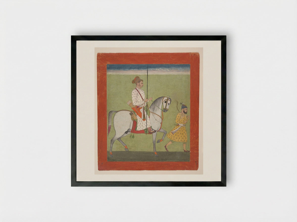 Jhujhar Singh on Horseback - Dalchand - Framed Print Black