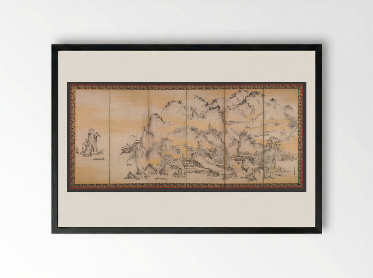 Jinshan Island and West Lake - Kano Sanraku - Framed Print Black