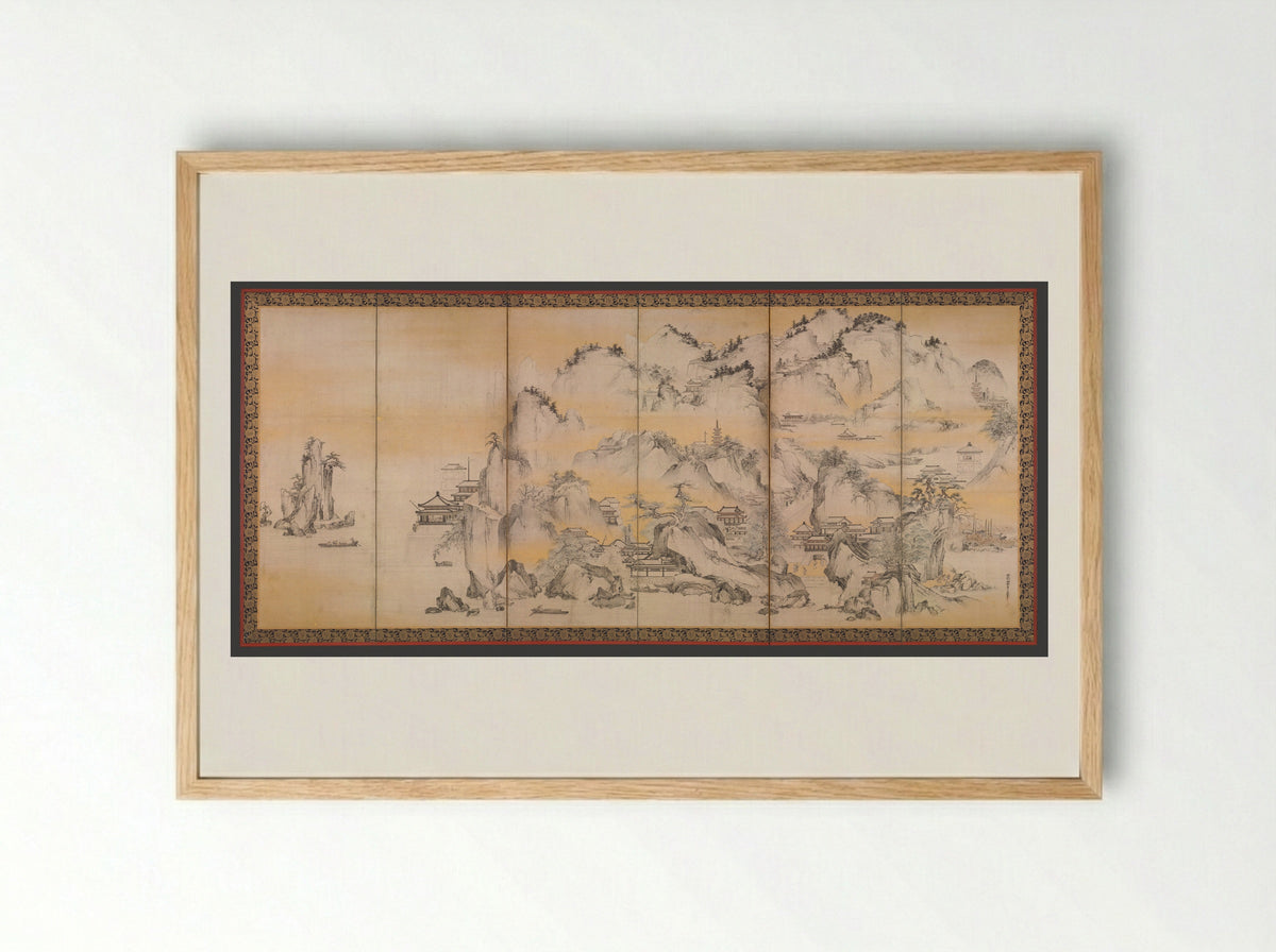 Jinshan Island and West Lake - Kano Sanraku - Framed Print Wood
