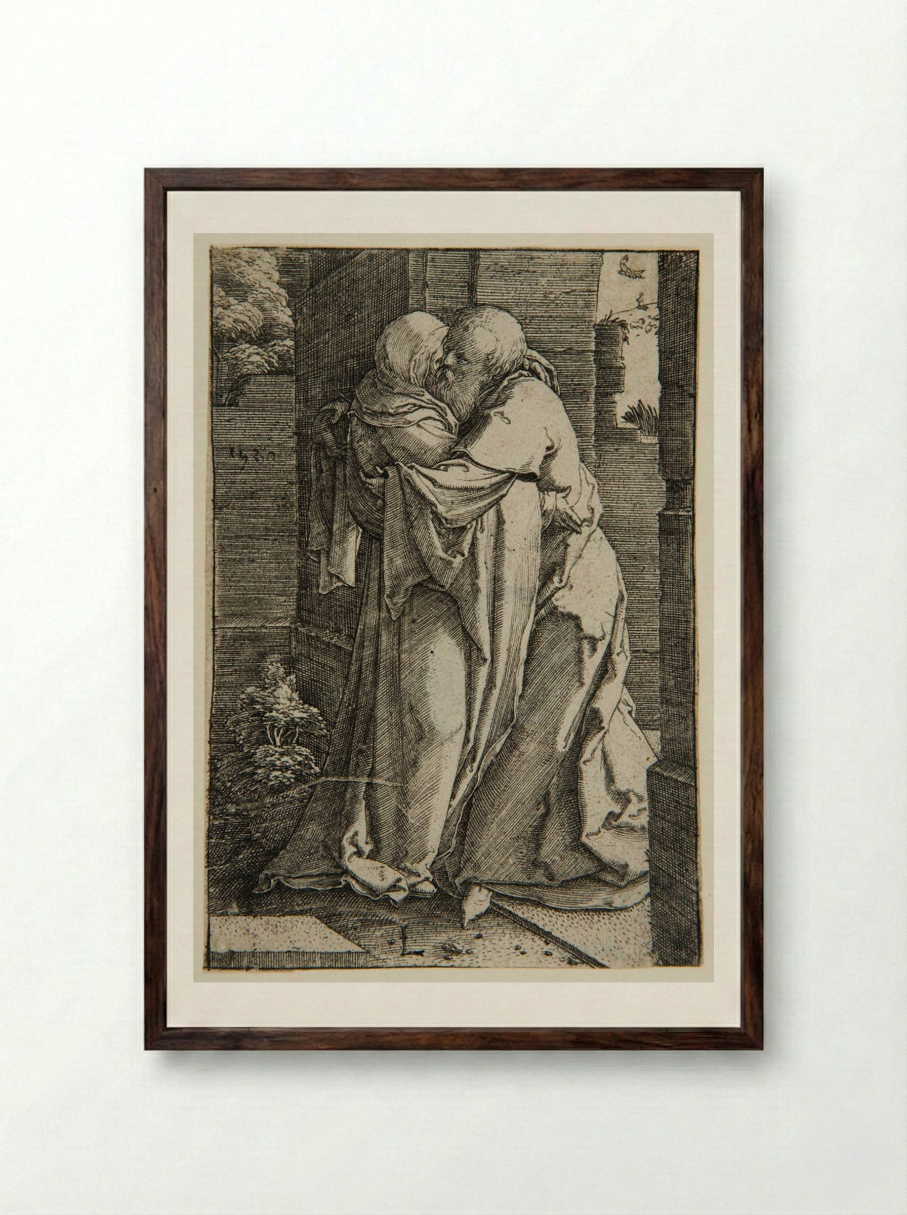Joachim and Anna at the Golden Gate - Lucas van Leyden - Framed Print Dark Wood