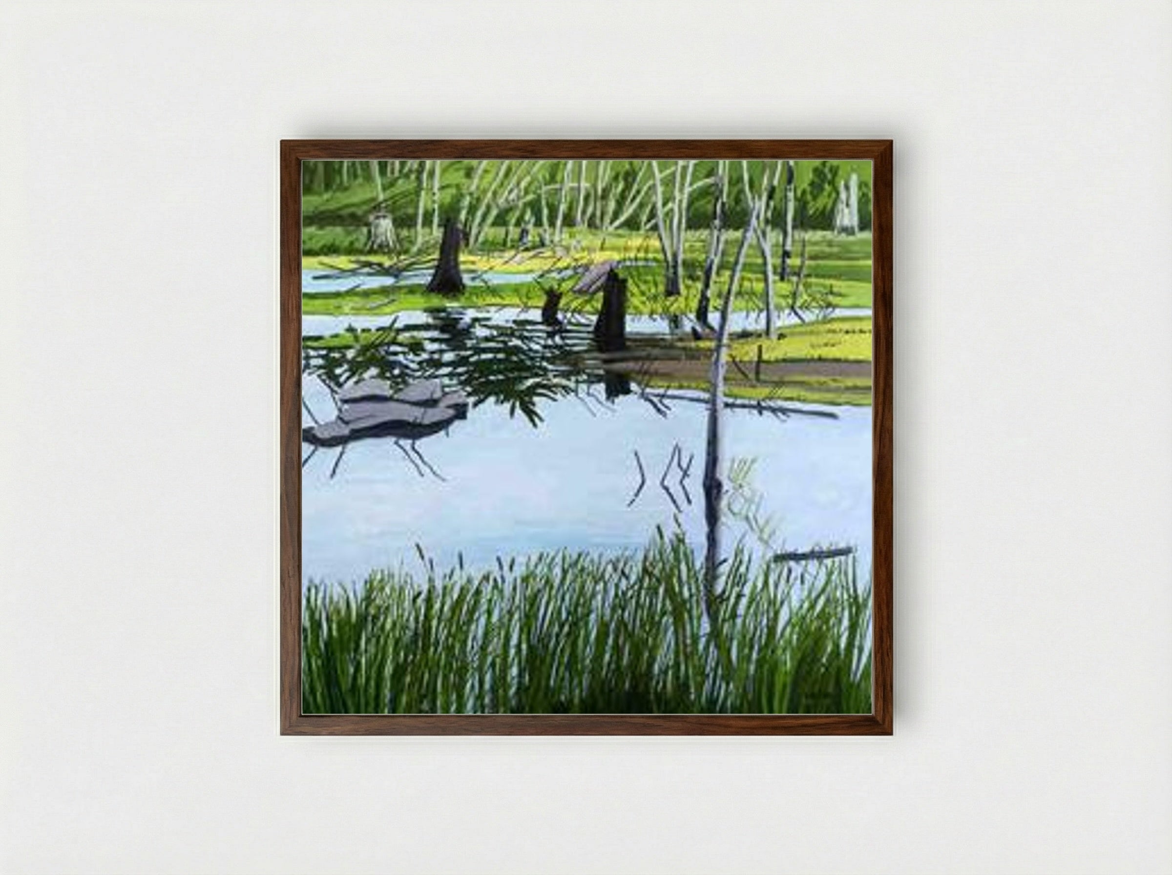 Joanna's Marsh - Neil Welliver - Framed Print Dark Wood