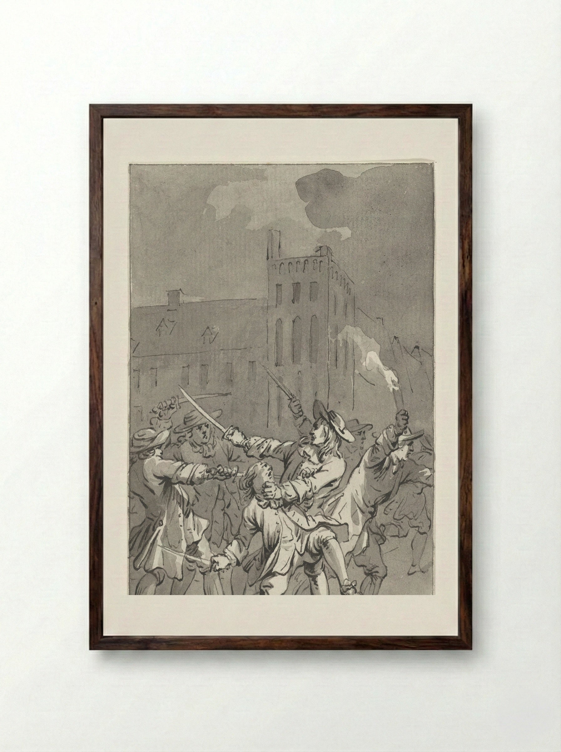 Johan de Witt aangevallen en zwaar gewond, 1672 - Jacobus Buys - Framed Print Dark Wood