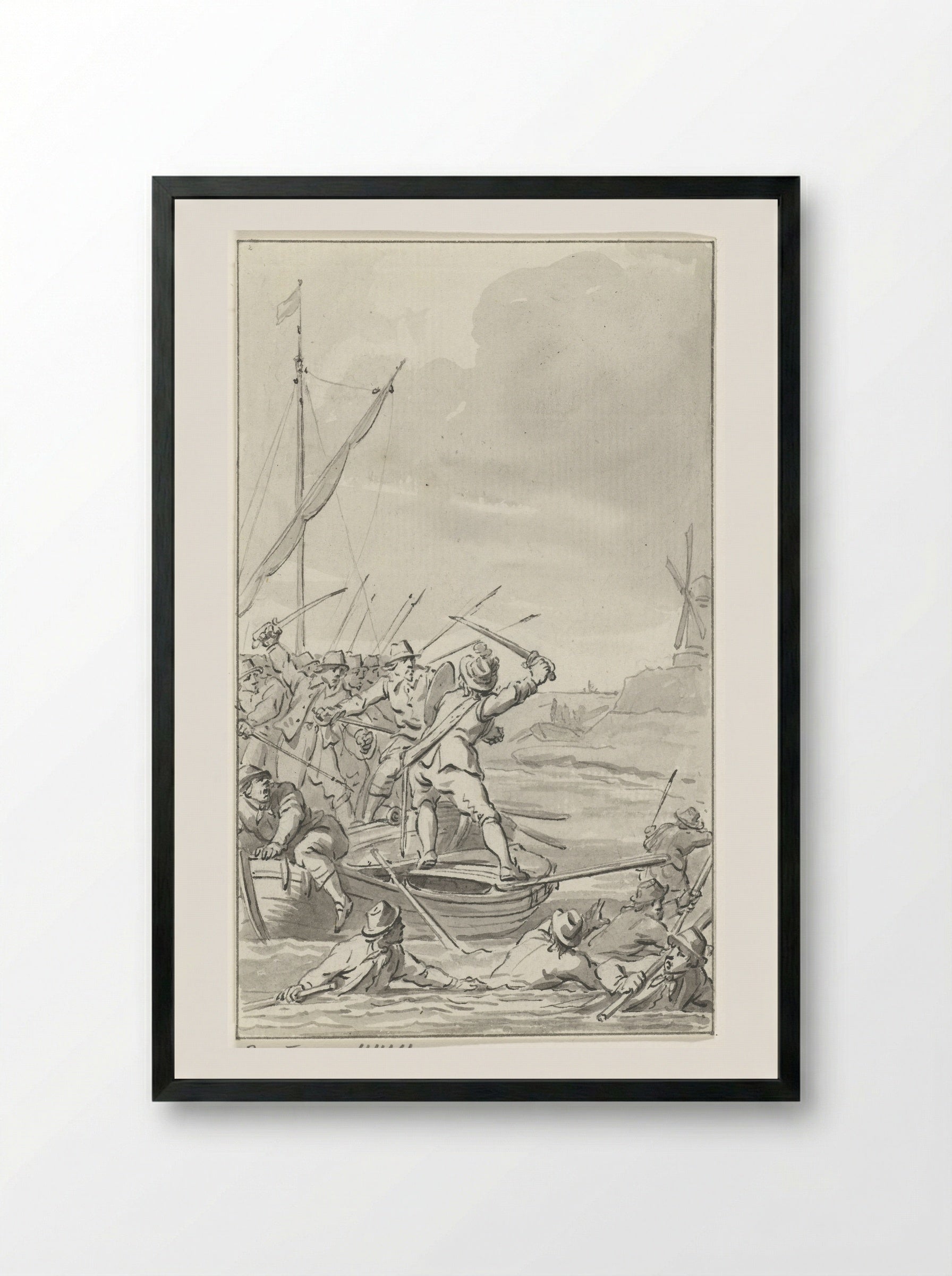 Johan van Galen Defending Himself Against Twenty Robbers - Jacobus Buys - Framed Print Black