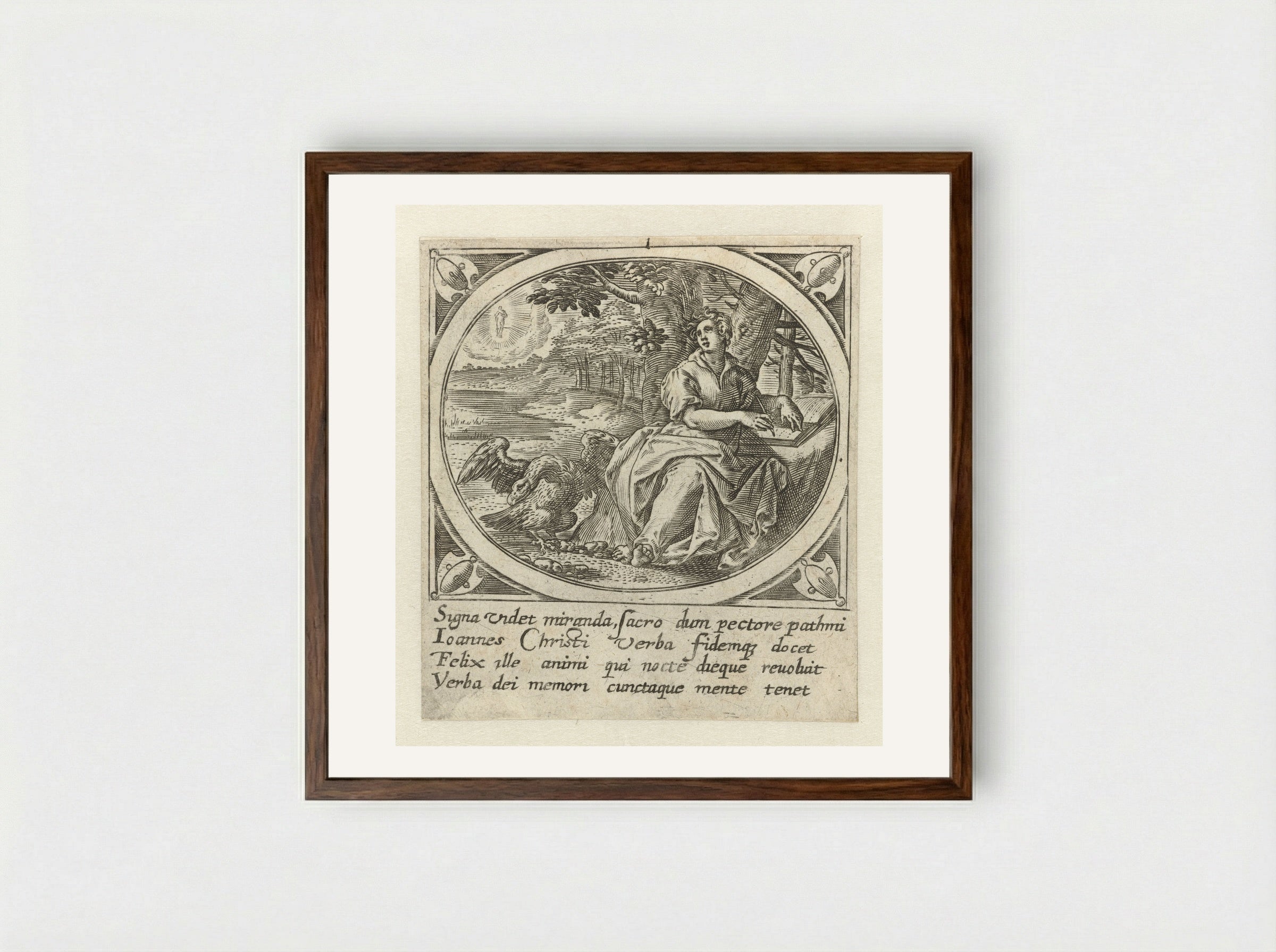 Johannes de Evangelist op Patmos - Gerard de Jode - Framed Print Dark Wood
