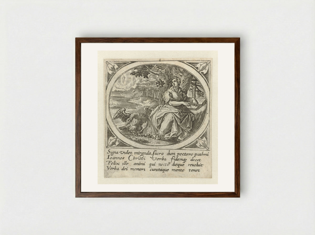 Johannes de Evangelist op Patmos - Gerard de Jode - Framed Print Dark Wood
