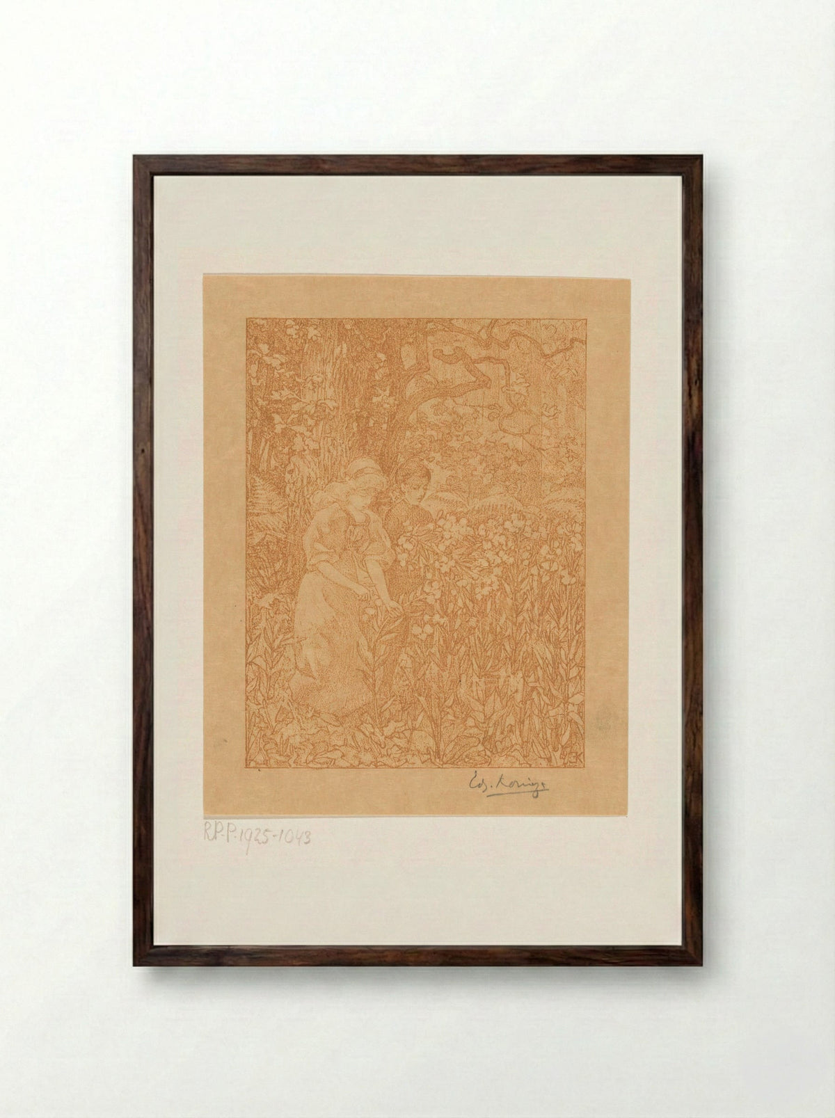 Johannes en Robinetta in een veld met bloemen - Edzard Koning - Framed Print Dark Wood