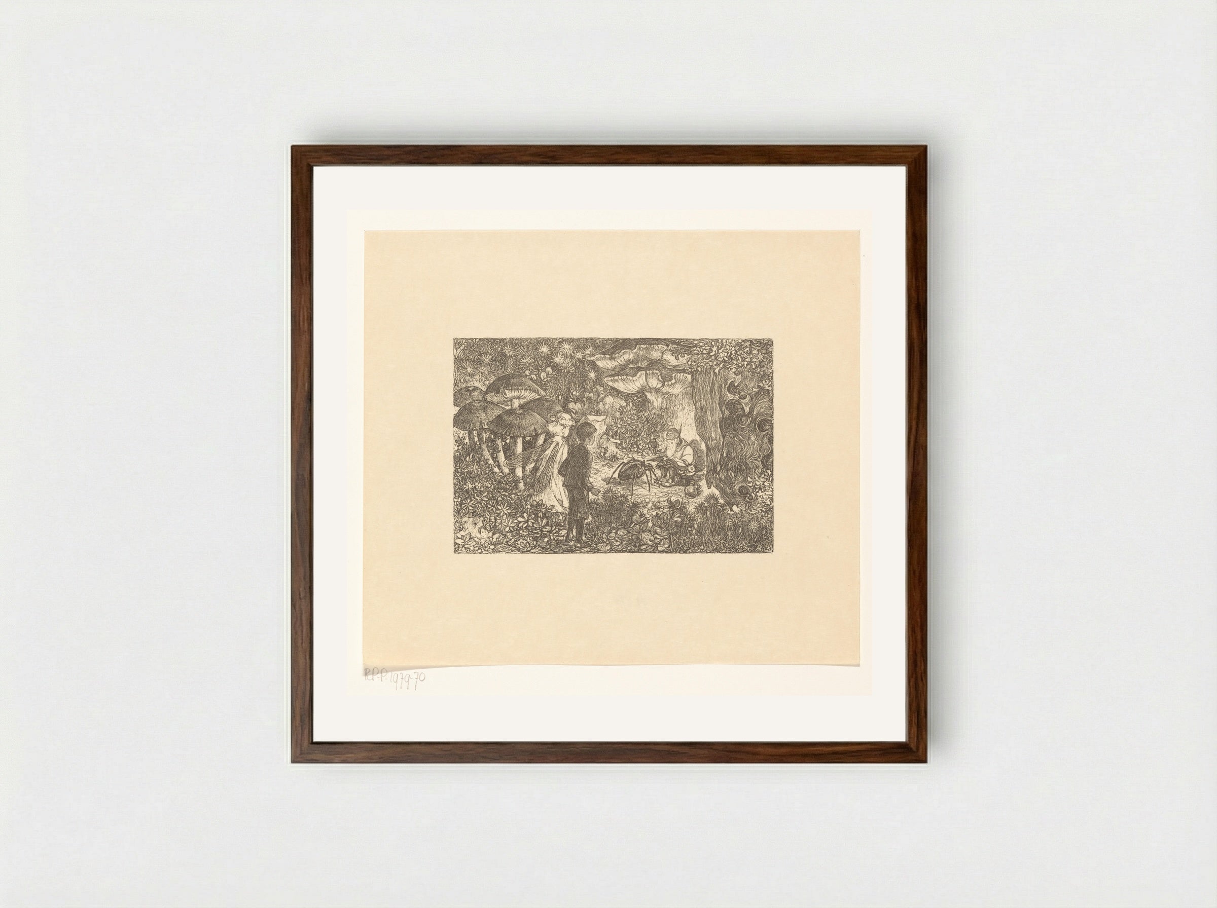 Johannes en Windekind op bezoek bij de kabouter Wistik - Edzard Koning - Framed Print Dark Wood