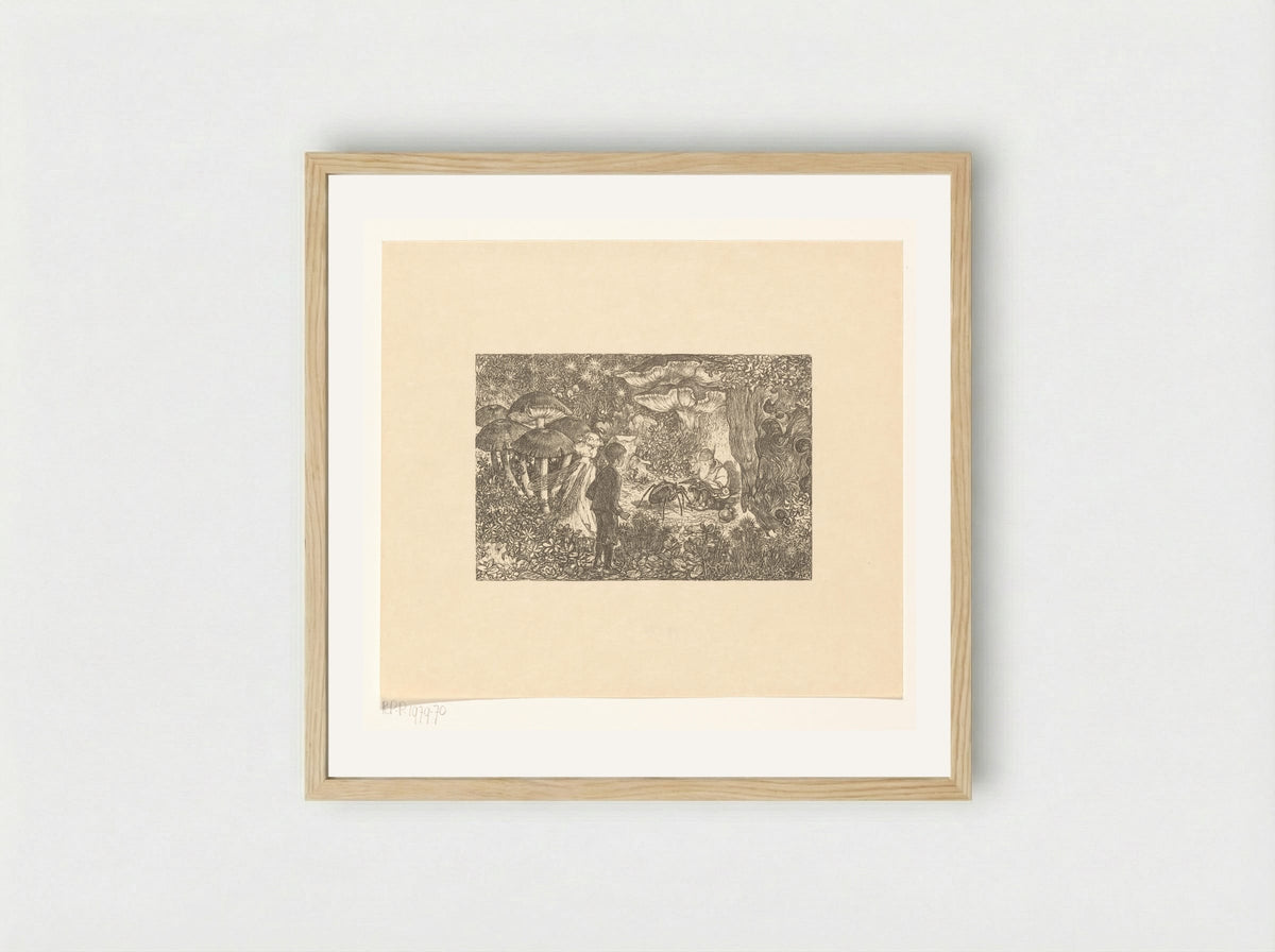 Johannes en Windekind op bezoek bij de kabouter Wistik - Edzard Koning - Framed Print Wood