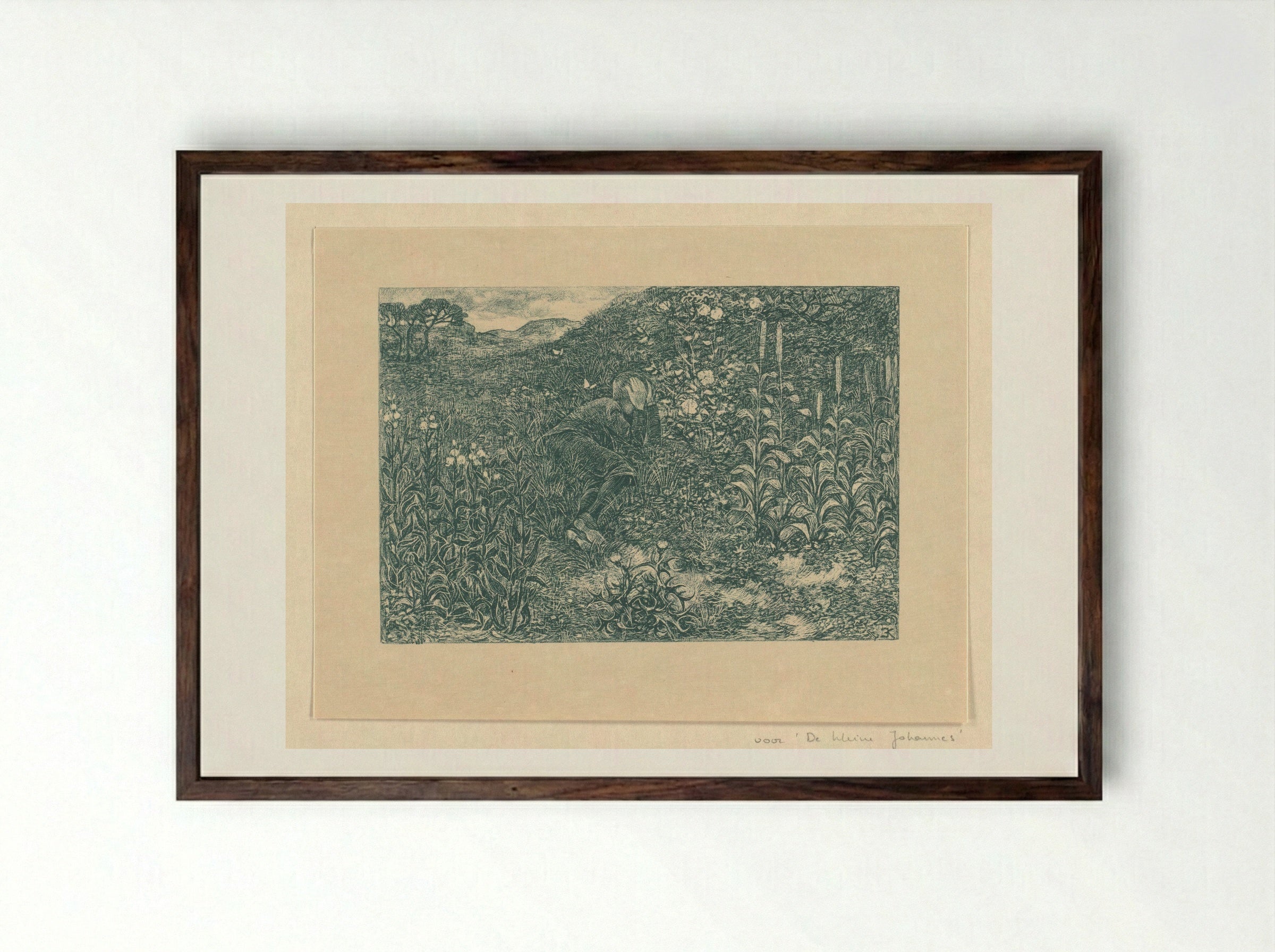 Johannes tussen de struiken - Edzard Koning - Framed Print Dark Wood