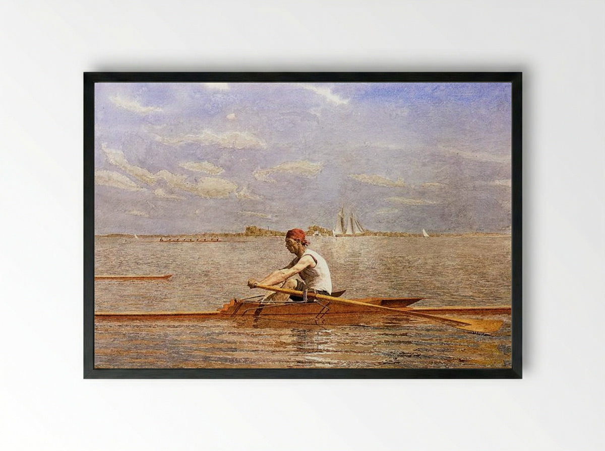 John Biglin in a Single Scull - Thomas Eakins - Framed Print Black