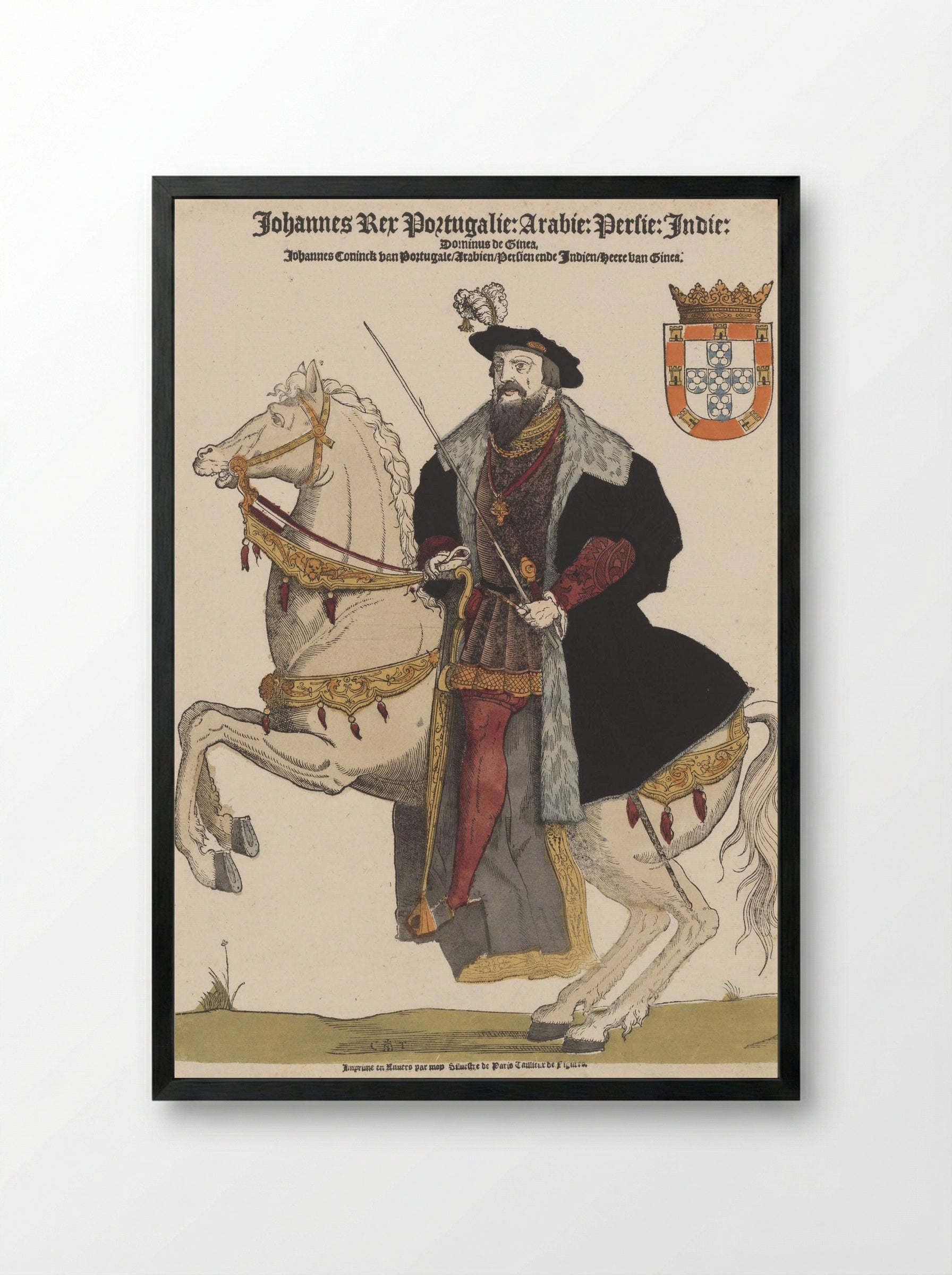 John III of Portugal on Horseback - Sylvester van Parijs - Framed Print Black