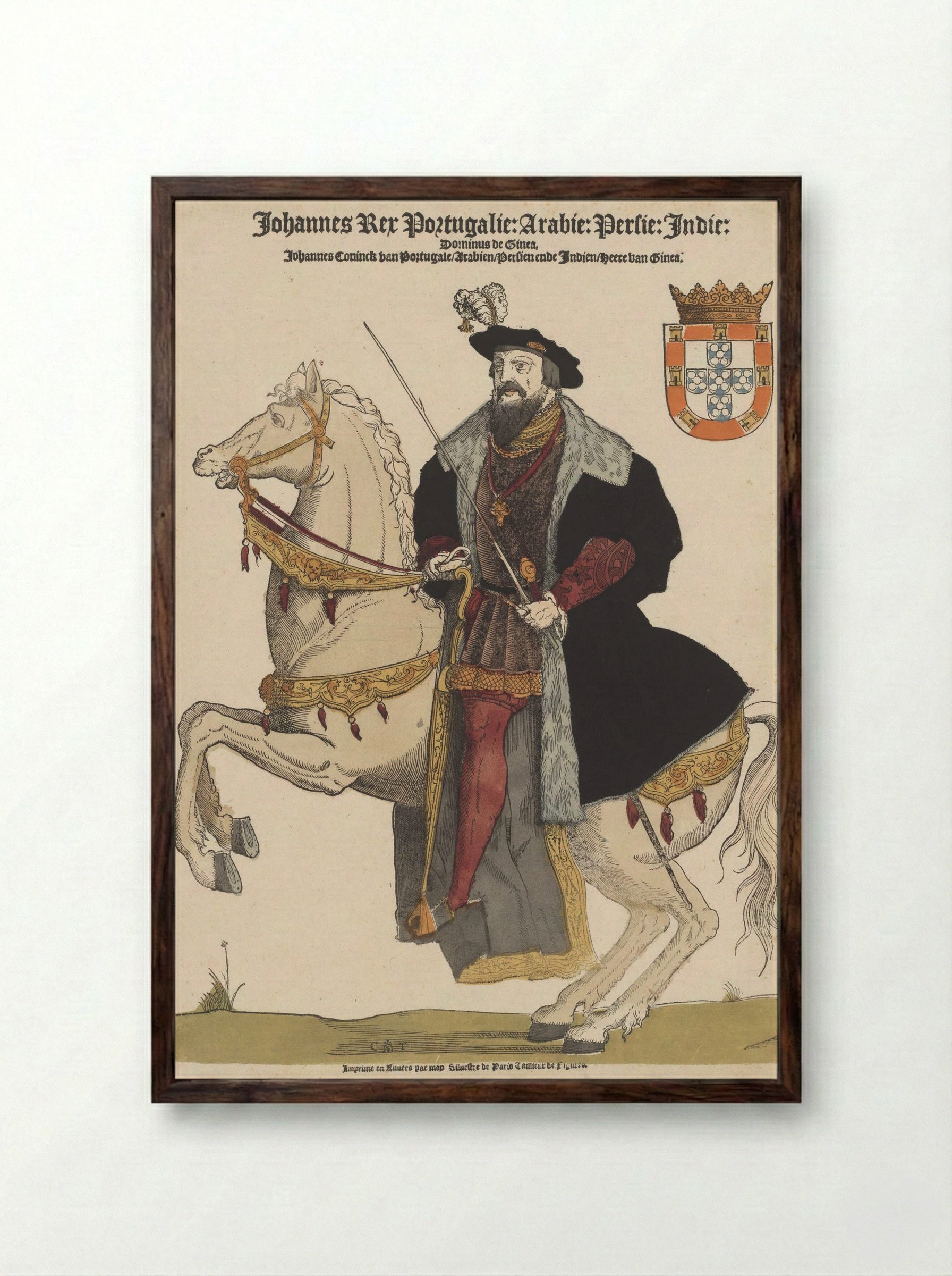 John III of Portugal on Horseback - Sylvester van Parijs - Framed Print Dark Wood
